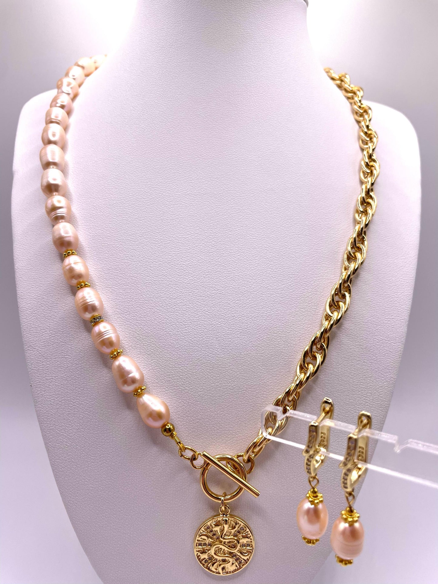 Süßwasserperlen, Schmuck-Set, Kette und Ohrringe