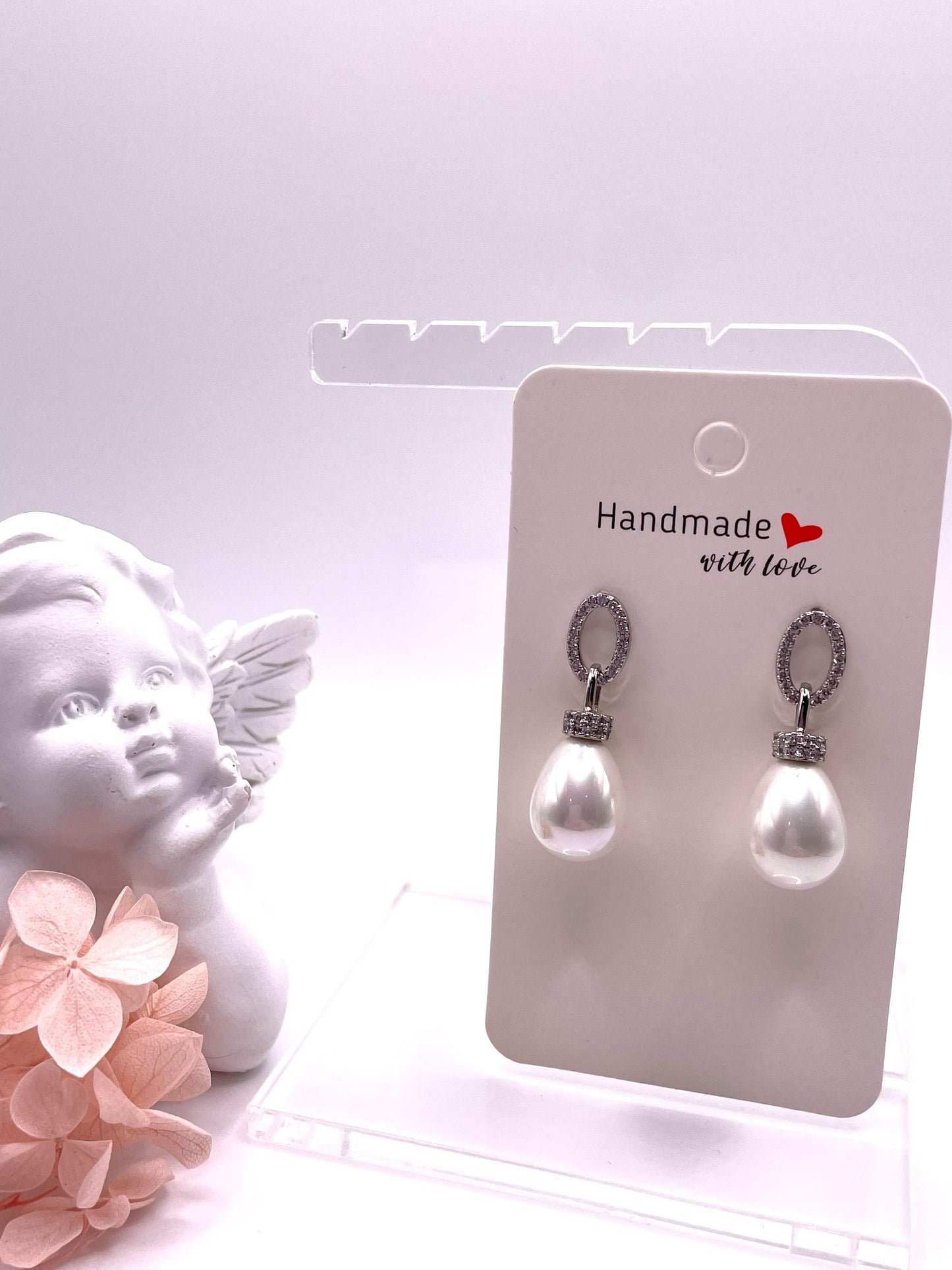 Ohrstecker mit Muschelperlen, rhodiniert mit Zirkonia