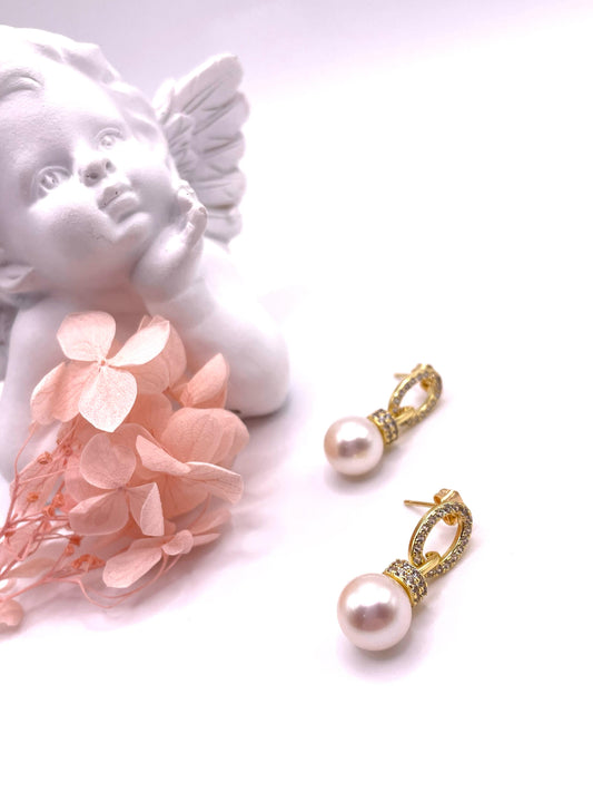 Ohrstecker mit Süßwasserperlen, vergoldet mit Zirkonia