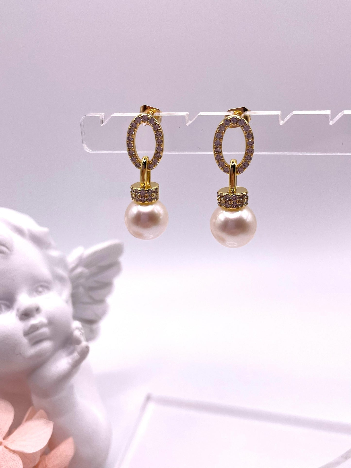 Ohrstecker mit Süßwasserperlen, vergoldet mit Zirkonia