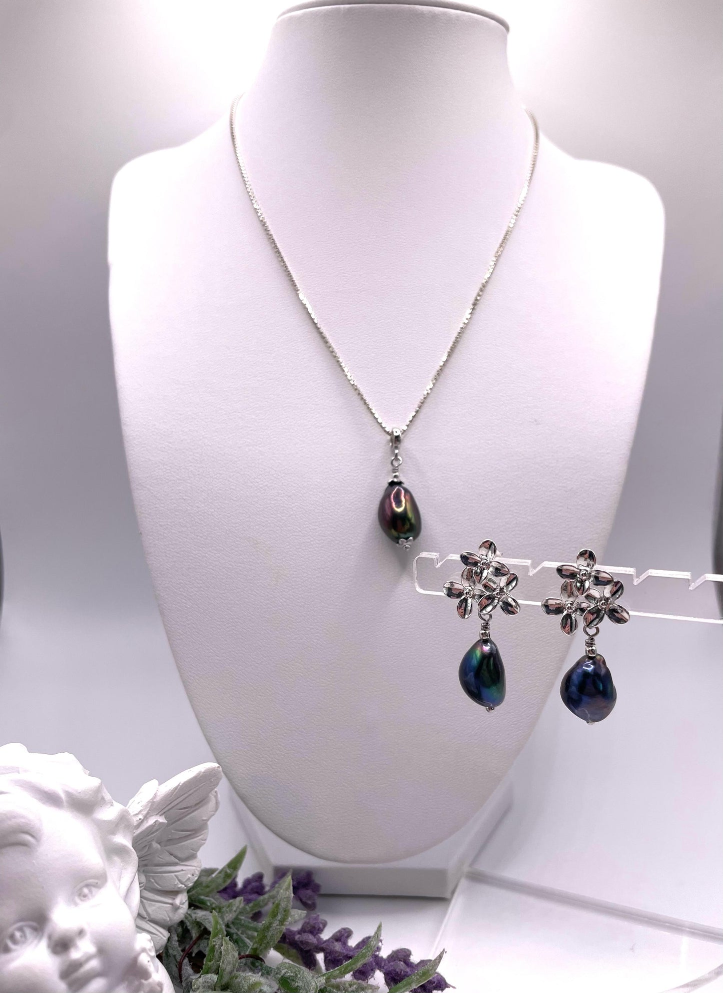 Schmuck - Set, Venezianerkette, Ohrringe, Barock Süßwasserperlen