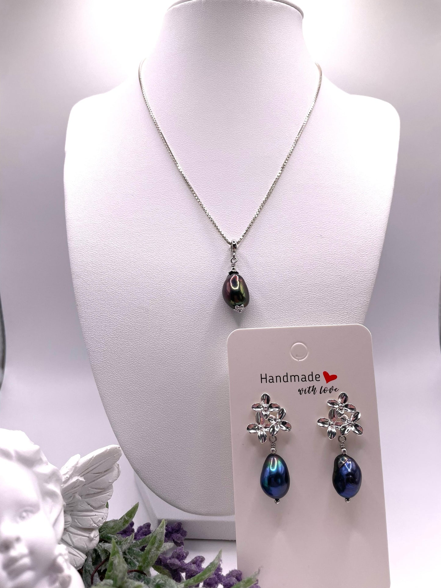 Schmuck - Set, Venezianerkette, Ohrringe, Barock Süßwasserperlen