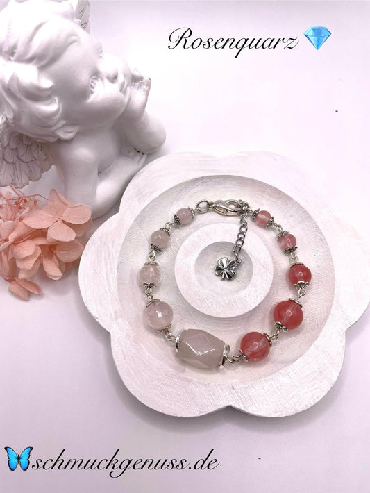 Rosenquarz, Erdbeerquarz, Armband für mehr Harmonie