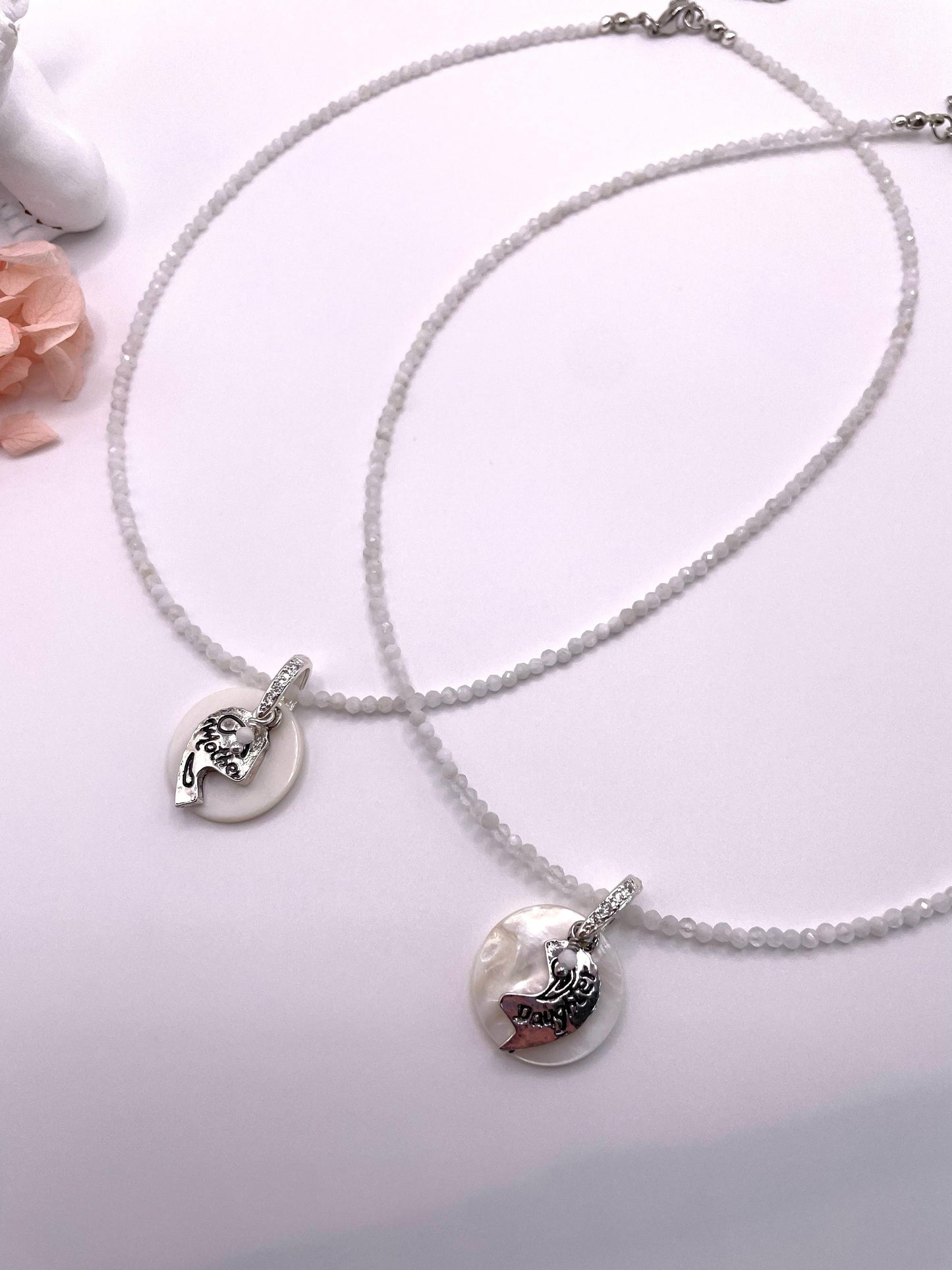 Mondstein, zwei Edelsteinketten für Mutter und Tochter