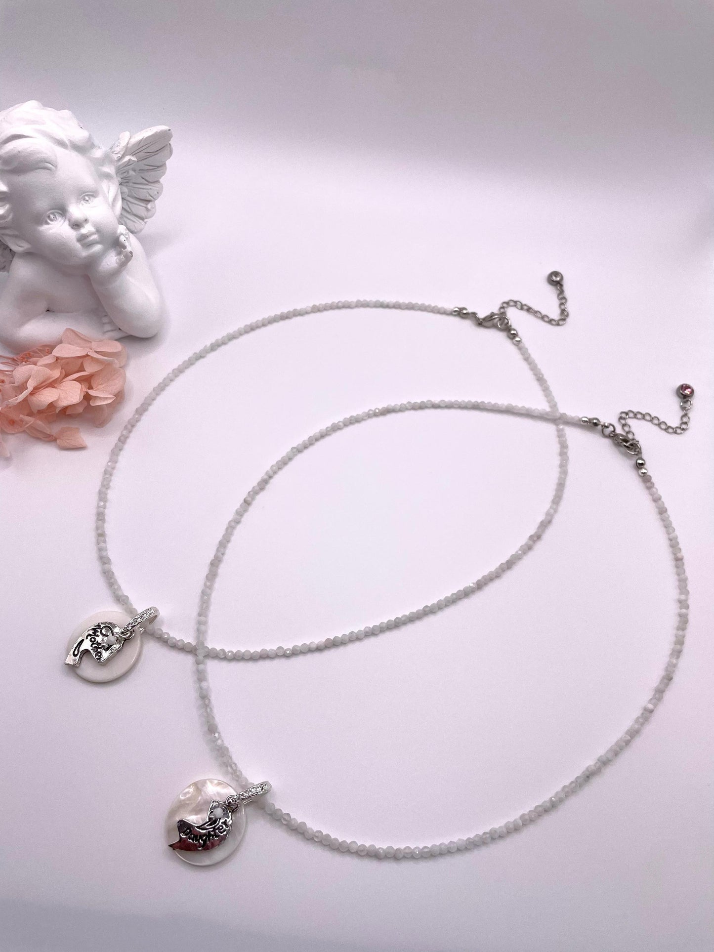 Mondstein, zwei Edelsteinketten für Mutter und Tochter