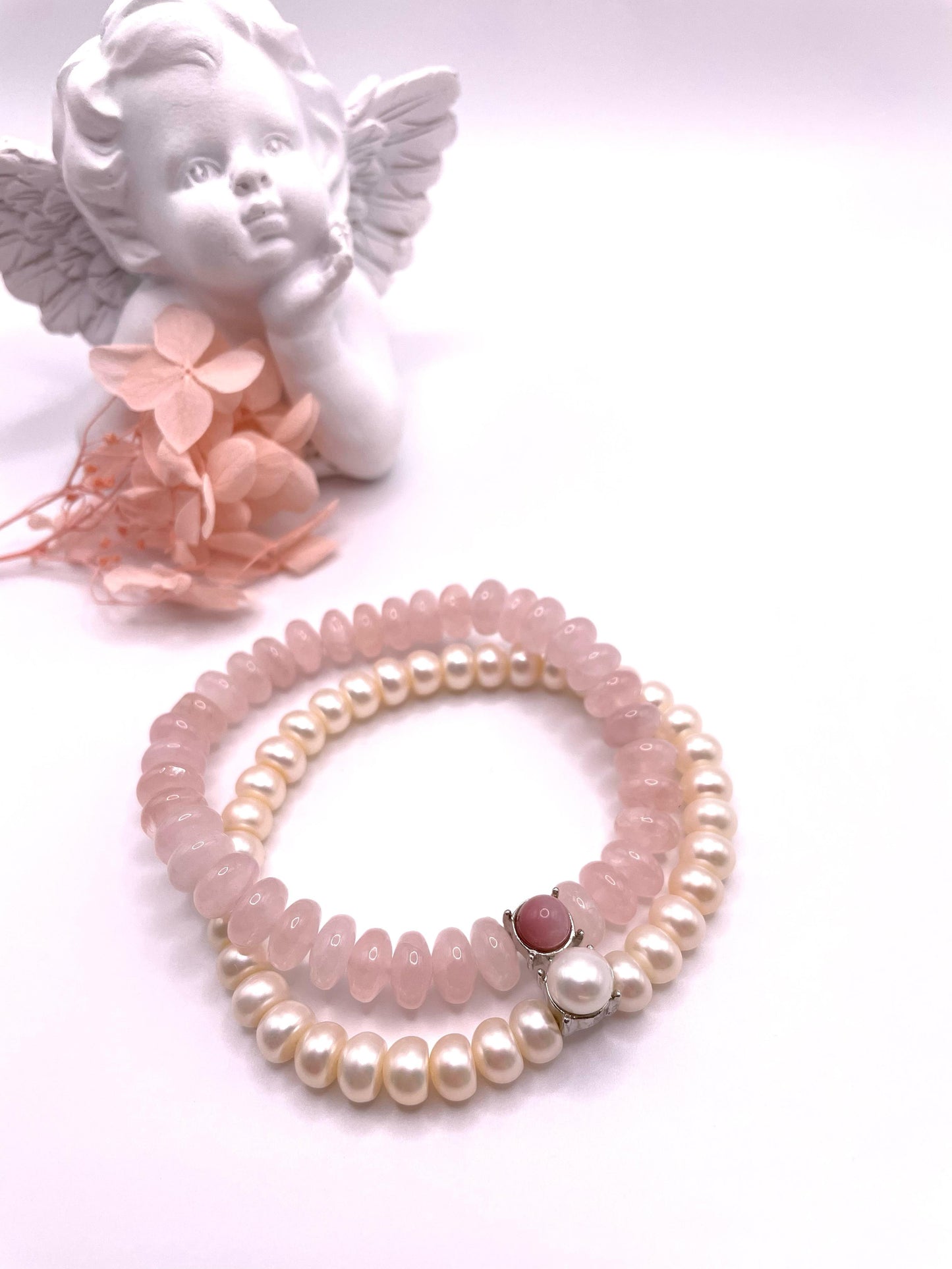 Süßwasserperlen, Rosenquarz, Armband zweireihig, elastisch