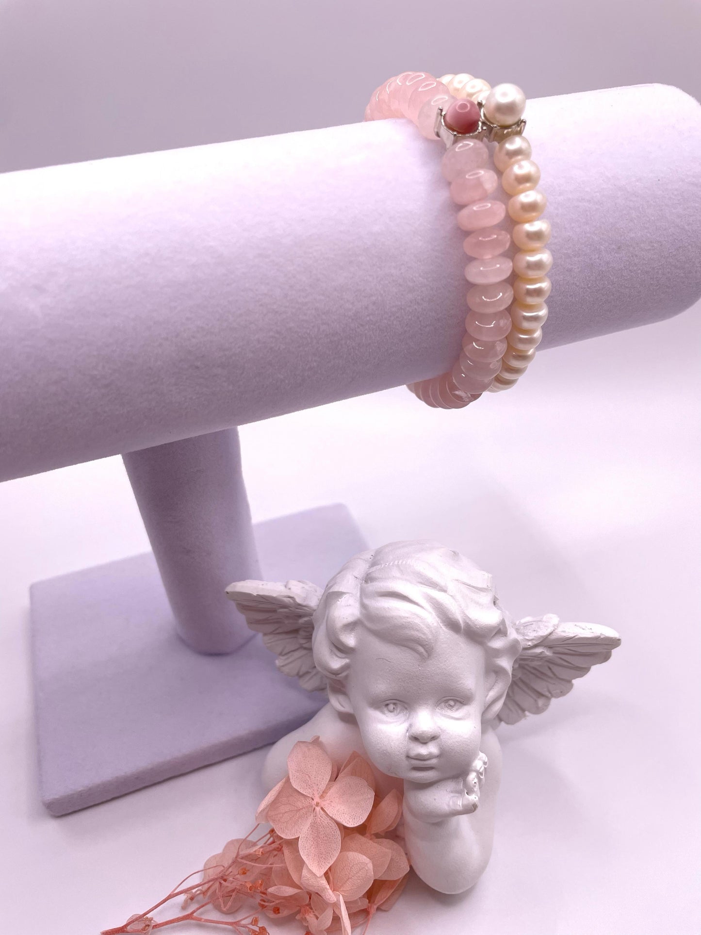 Süßwasserperlen, Rosenquarz, Armband zweireihig, elastisch