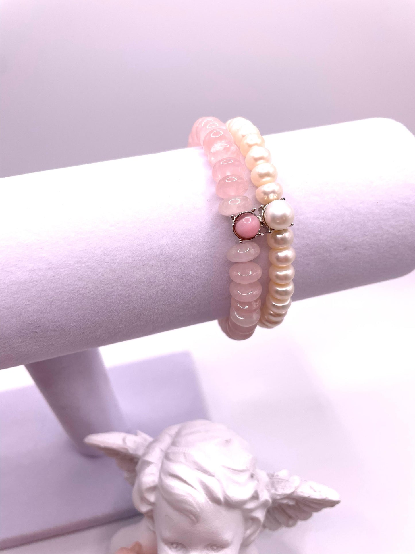 Süßwasserperlen, Rosenquarz, Armband zweireihig, elastisch