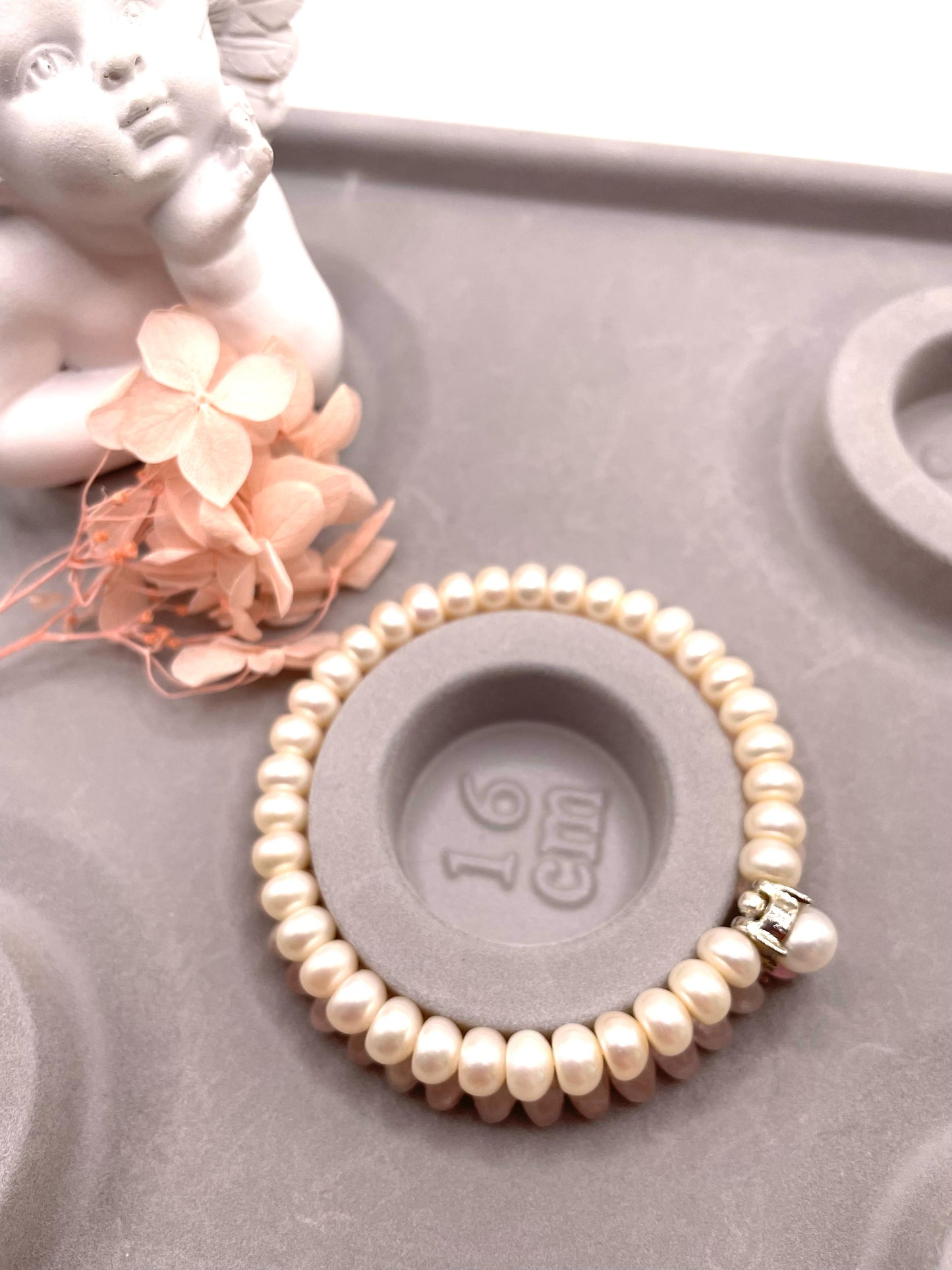 Süßwasserperlen, Rosenquarz, Armband zweireihig, elastisch