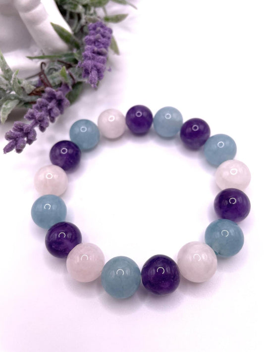 Amethyst, Rosenquarz, blauer Achat, Edelstein Armband