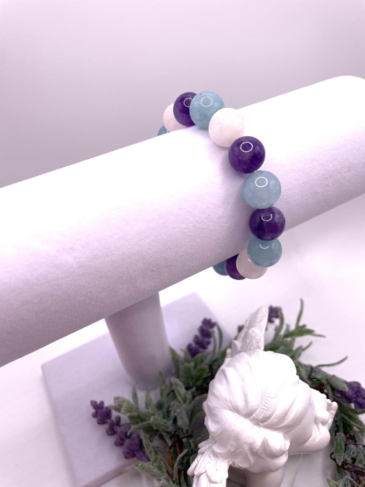 Amethyst, Rosenquarz, blauer Achat, Edelstein Armband