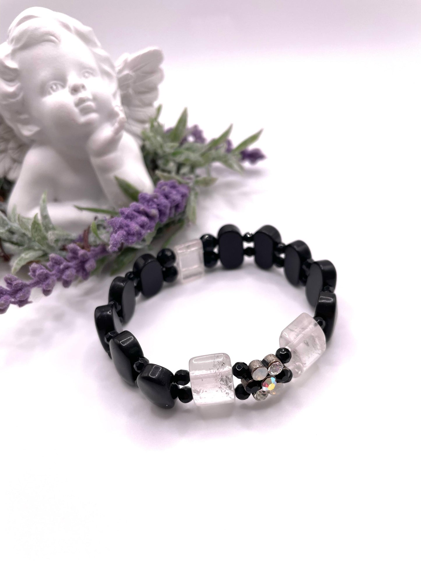 Onyx, Bergkristall, Edelstein Armband