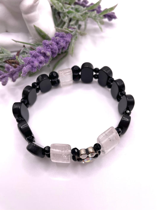 Onyx, Bergkristall, Edelstein Armband