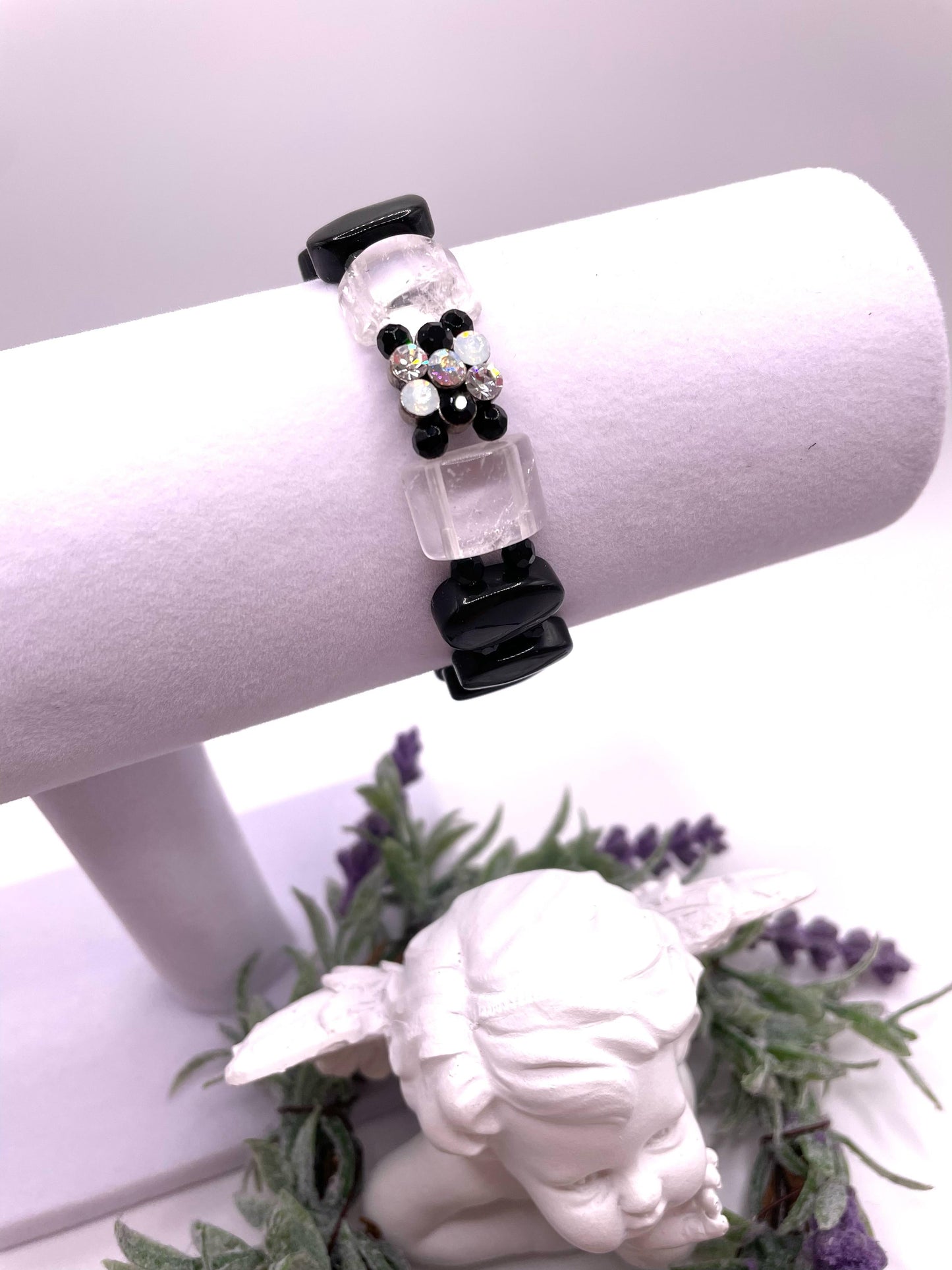 Onyx, Bergkristall, Edelstein Armband