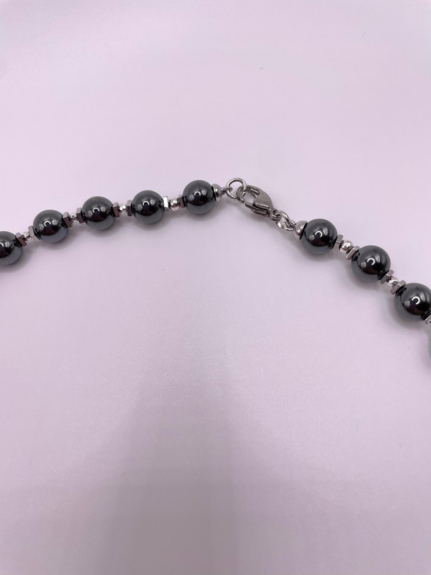 Hämatit Kette mit Lampwork Blüte