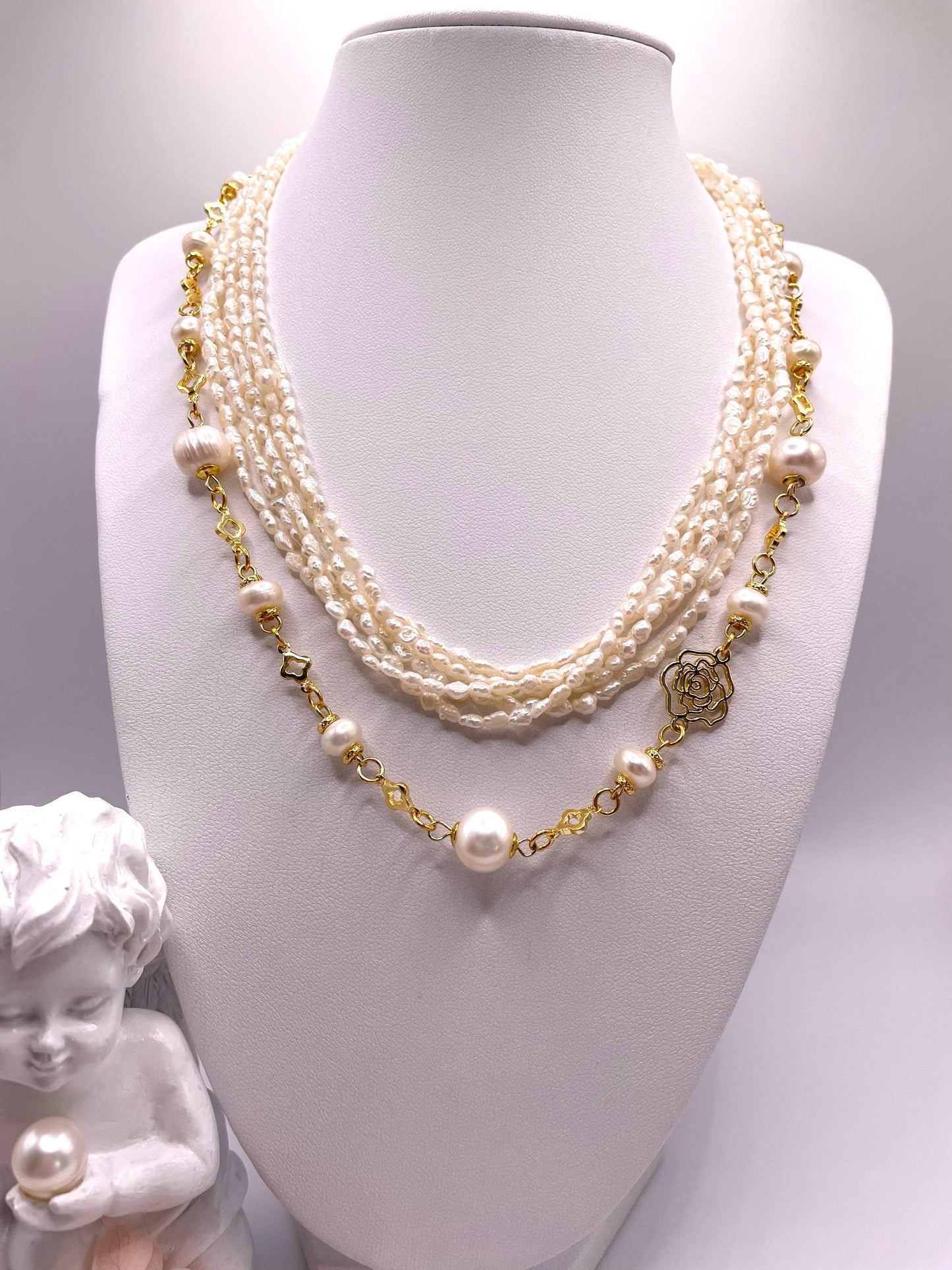 Perlenkette, echte Süßwasserperlen, zwei in einer, mehrere Kombinationsmöglichkeiten