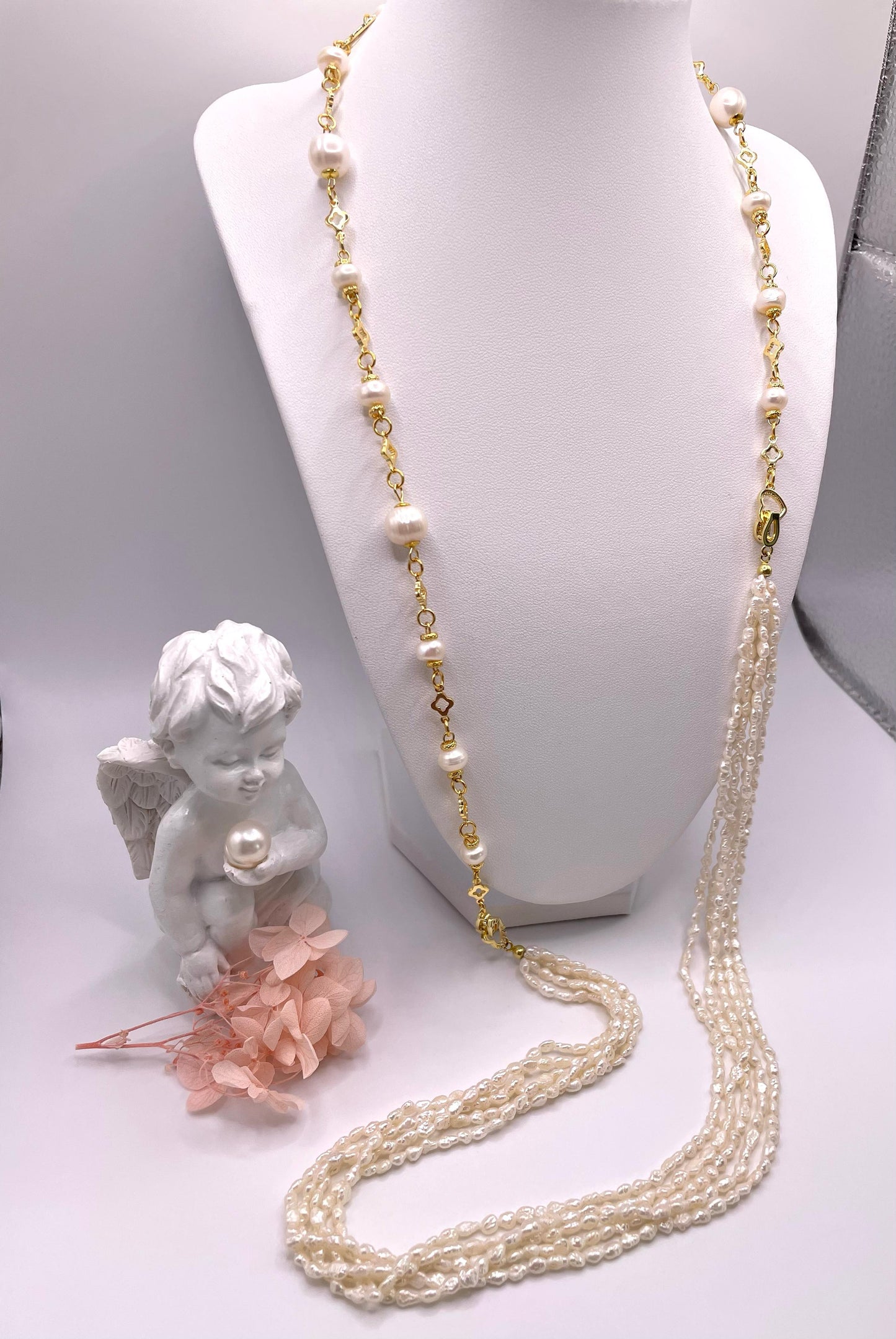 Perlenkette, echte Süßwasserperlen, zwei in einer, mehrere Kombinationsmöglichkeiten