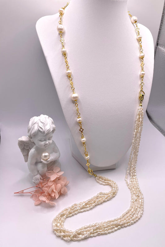 Perlenkette, echte Süßwasserperlen, zwei in einer, mehrere Kombinationsmöglichkeiten