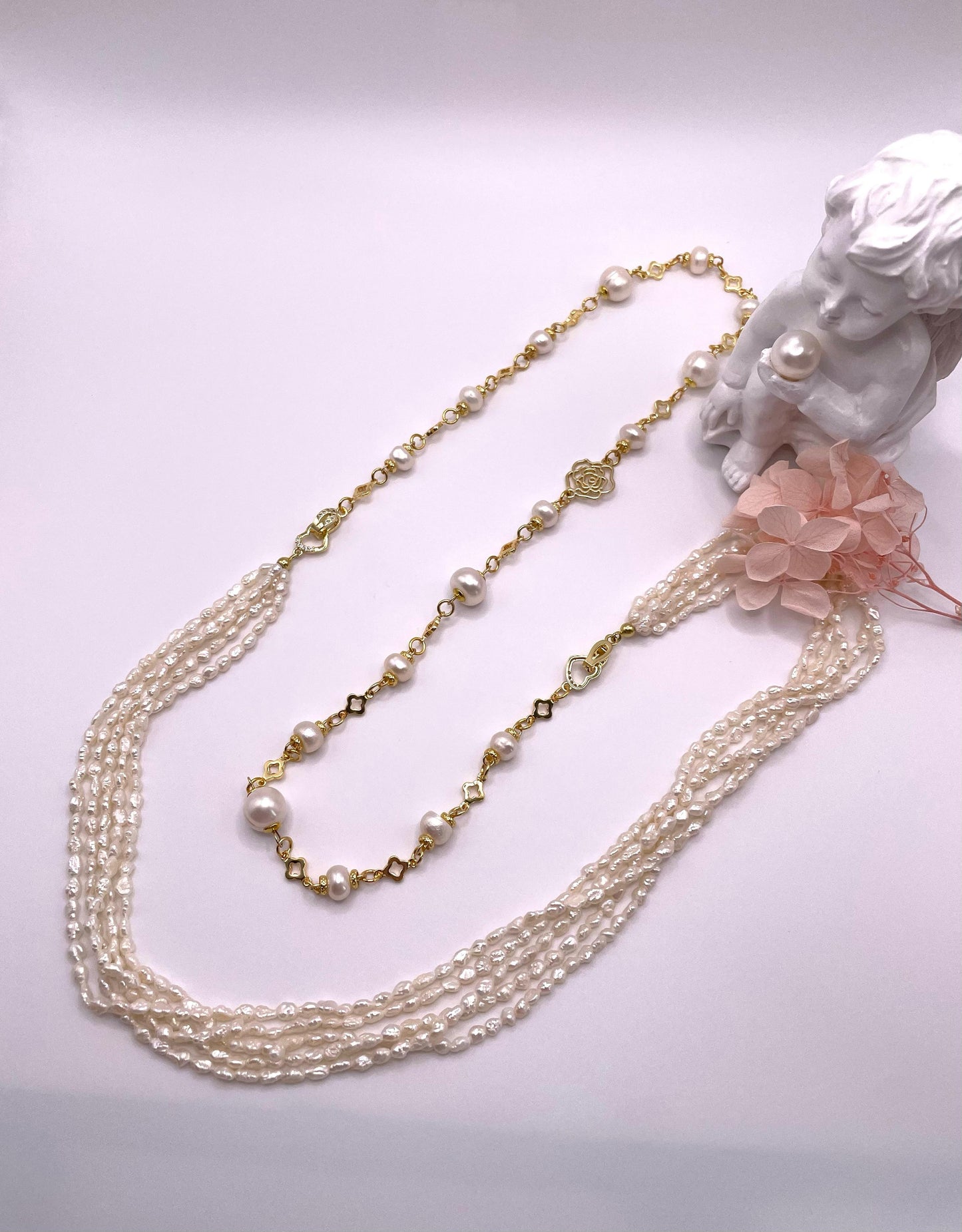 Perlenkette, echte Süßwasserperlen, zwei in einer, mehrere Kombinationsmöglichkeiten
