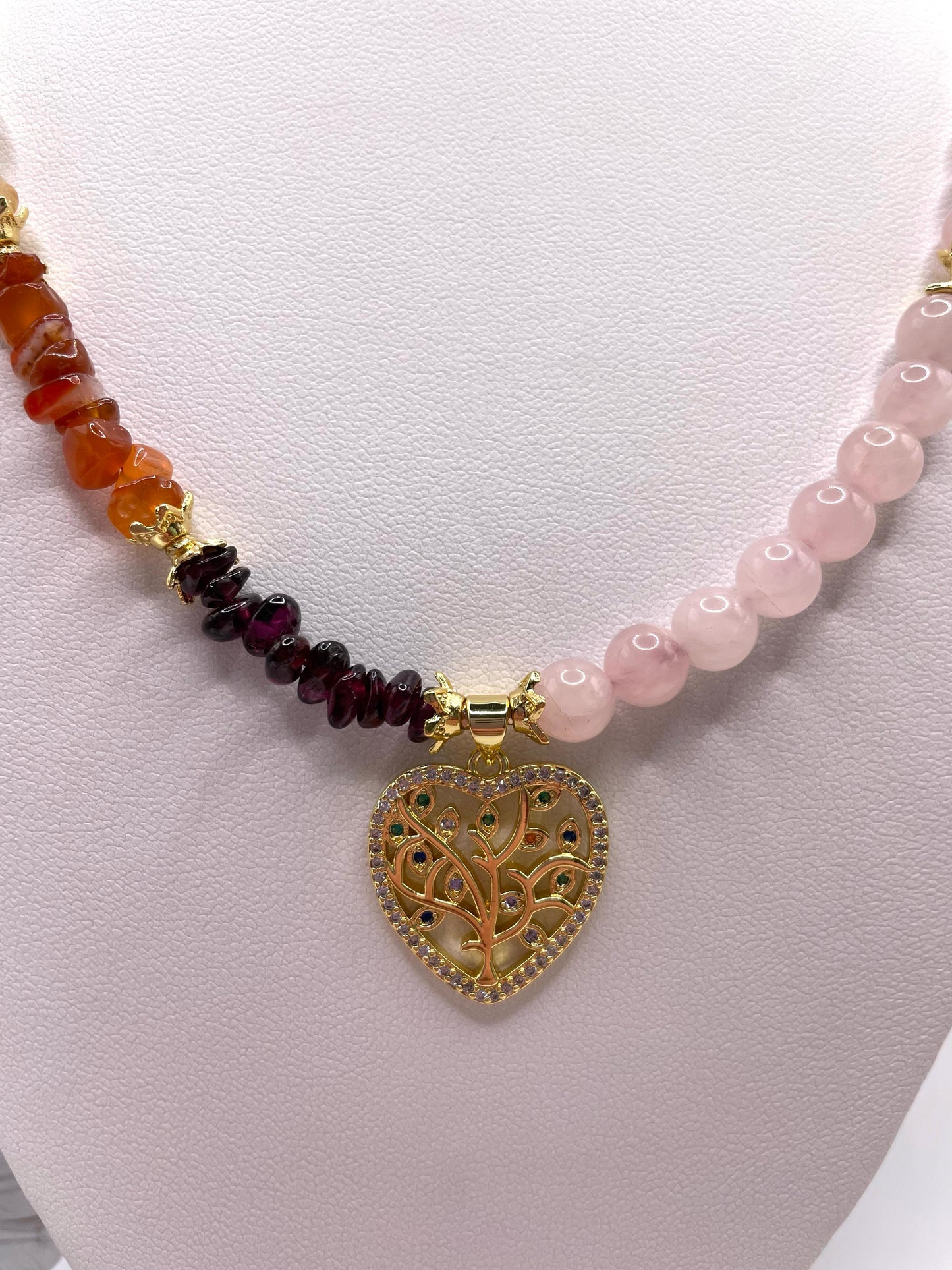 Chakren Kette, Edelsteinschmuck mit Rosenquarz