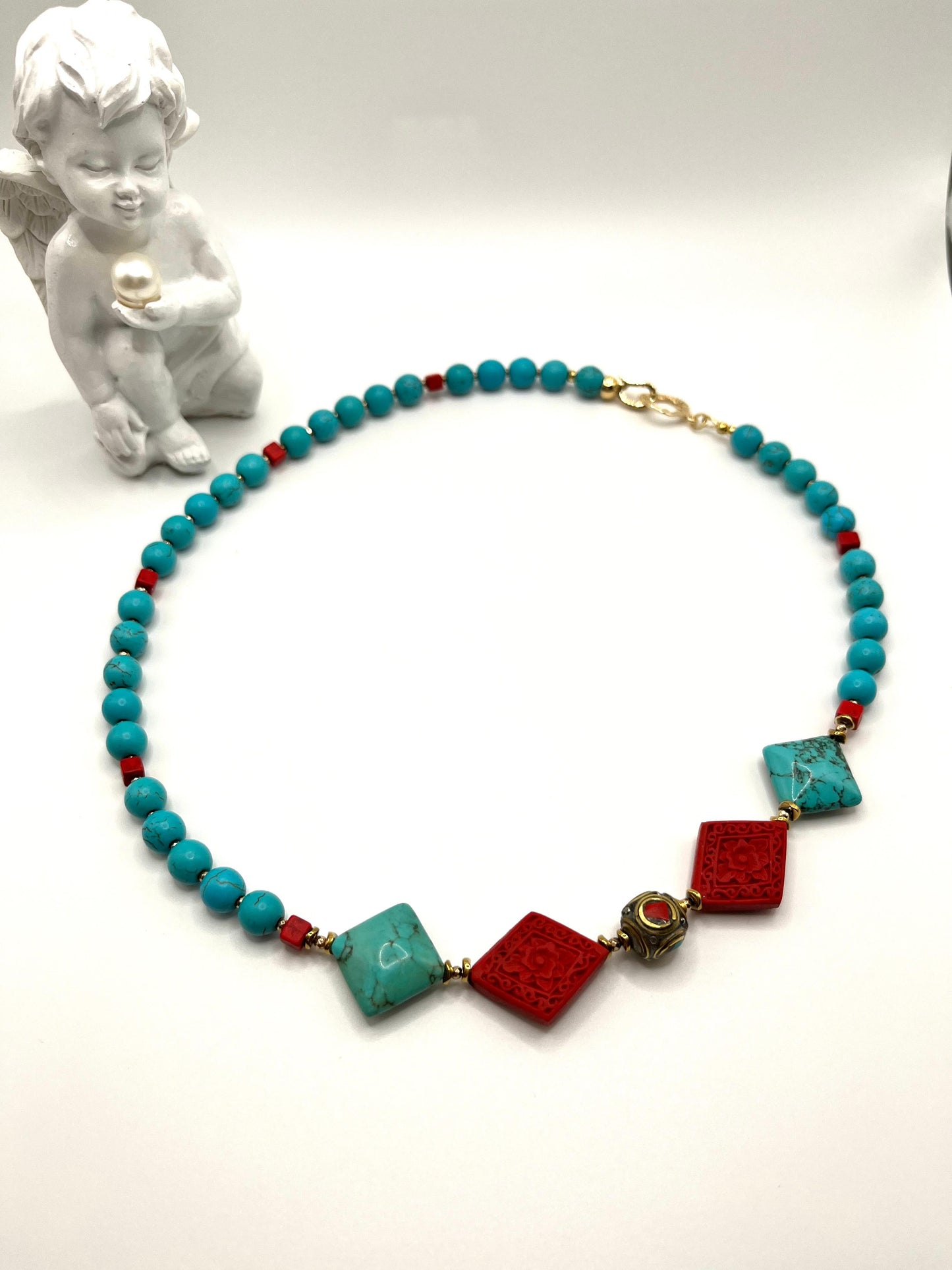 Schmuckset für den Sommer, Urlaub, Boho Style mit Howlith, 4-tlg.