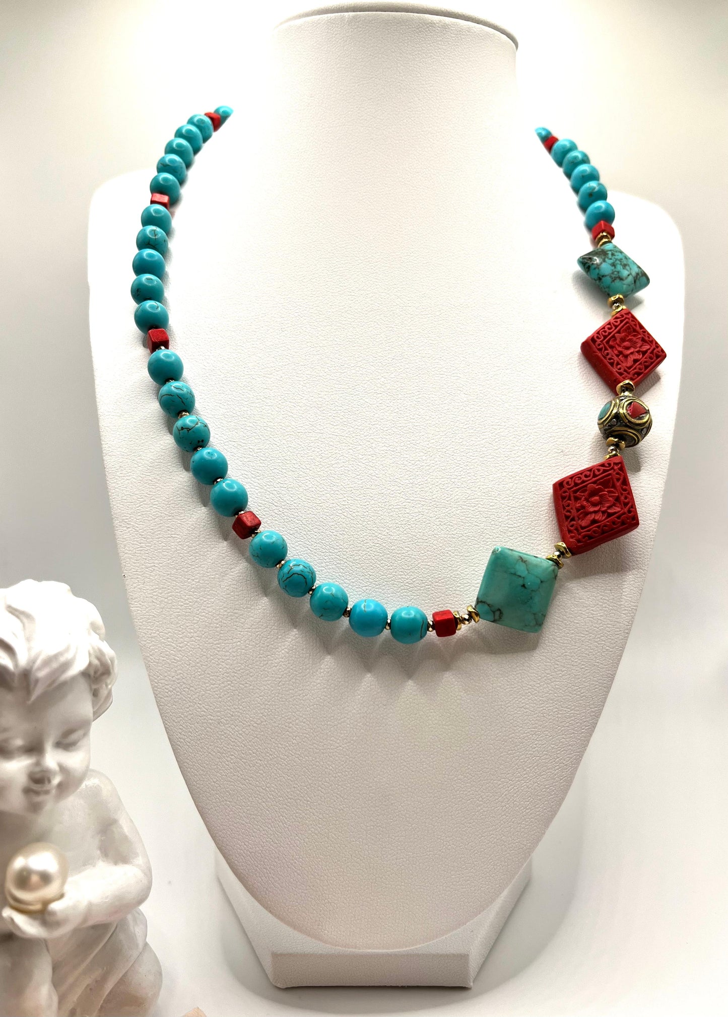 Schmuckset für den Sommer, Urlaub, Boho Style mit Howlith, 4-tlg.