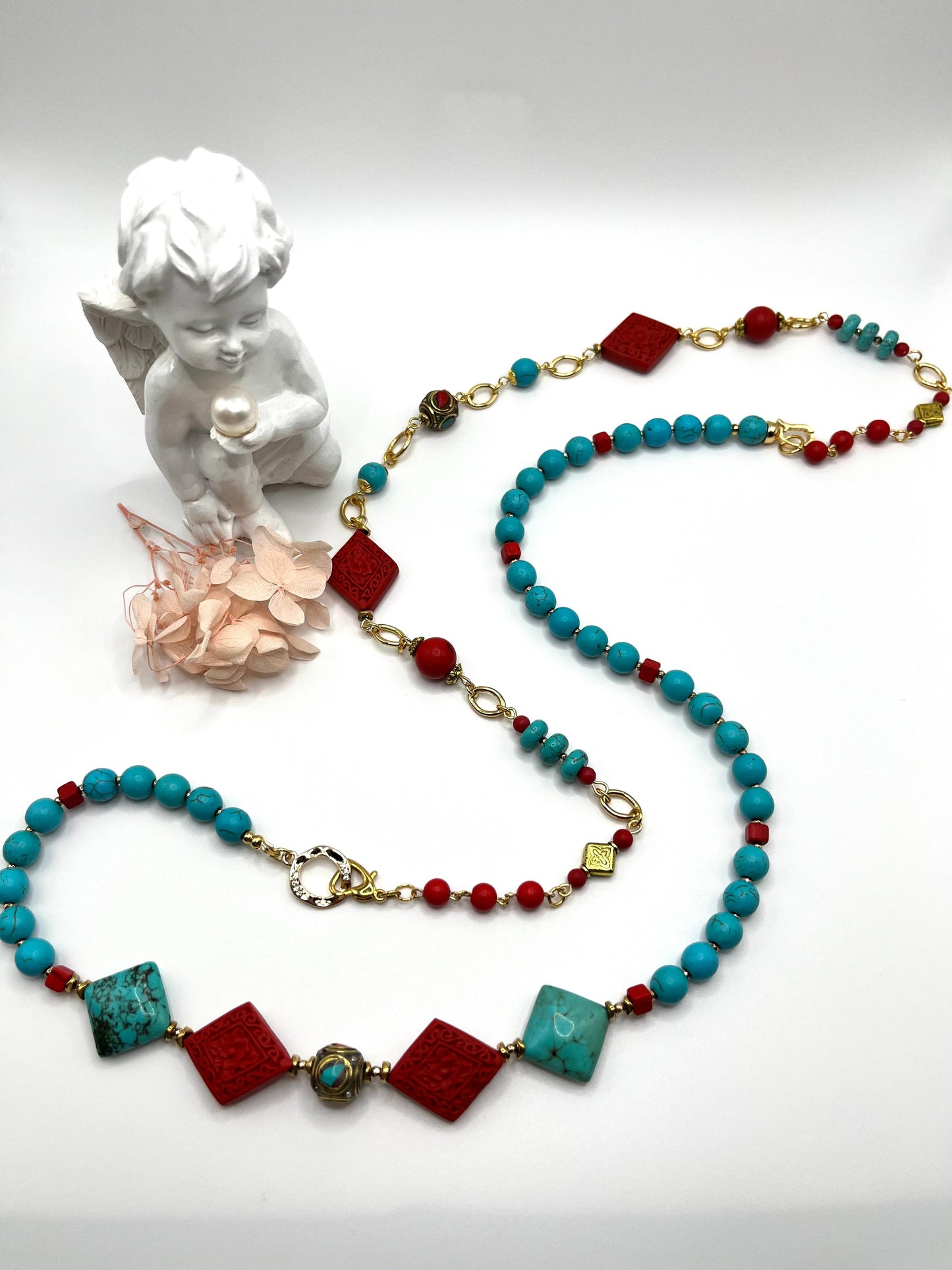 Schmuckset für den Sommer, Urlaub, Boho Style mit Howlith, 4-tlg.