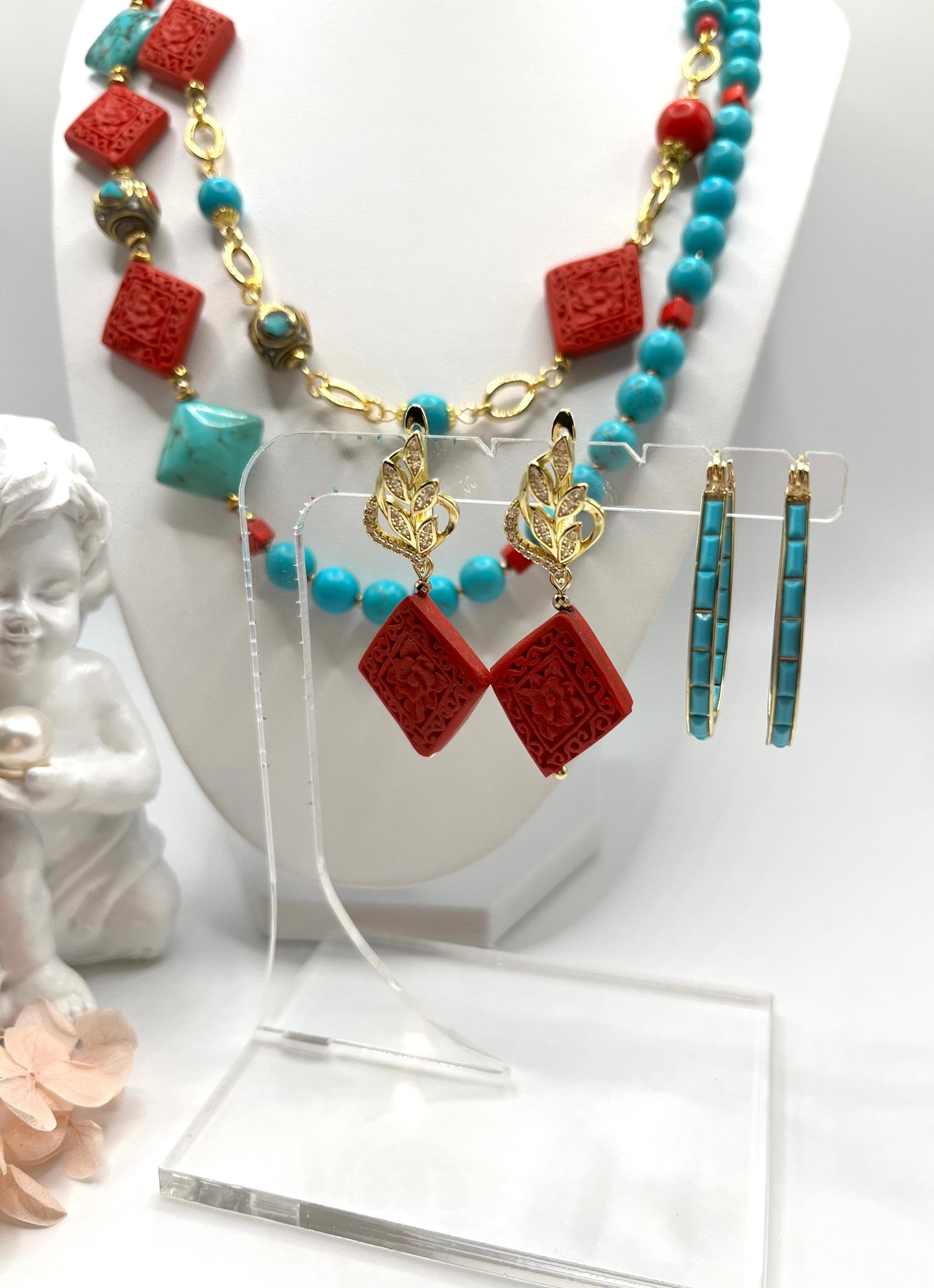 Schmuckset für den Sommer, Urlaub, Boho Style mit Howlith, 4-tlg.