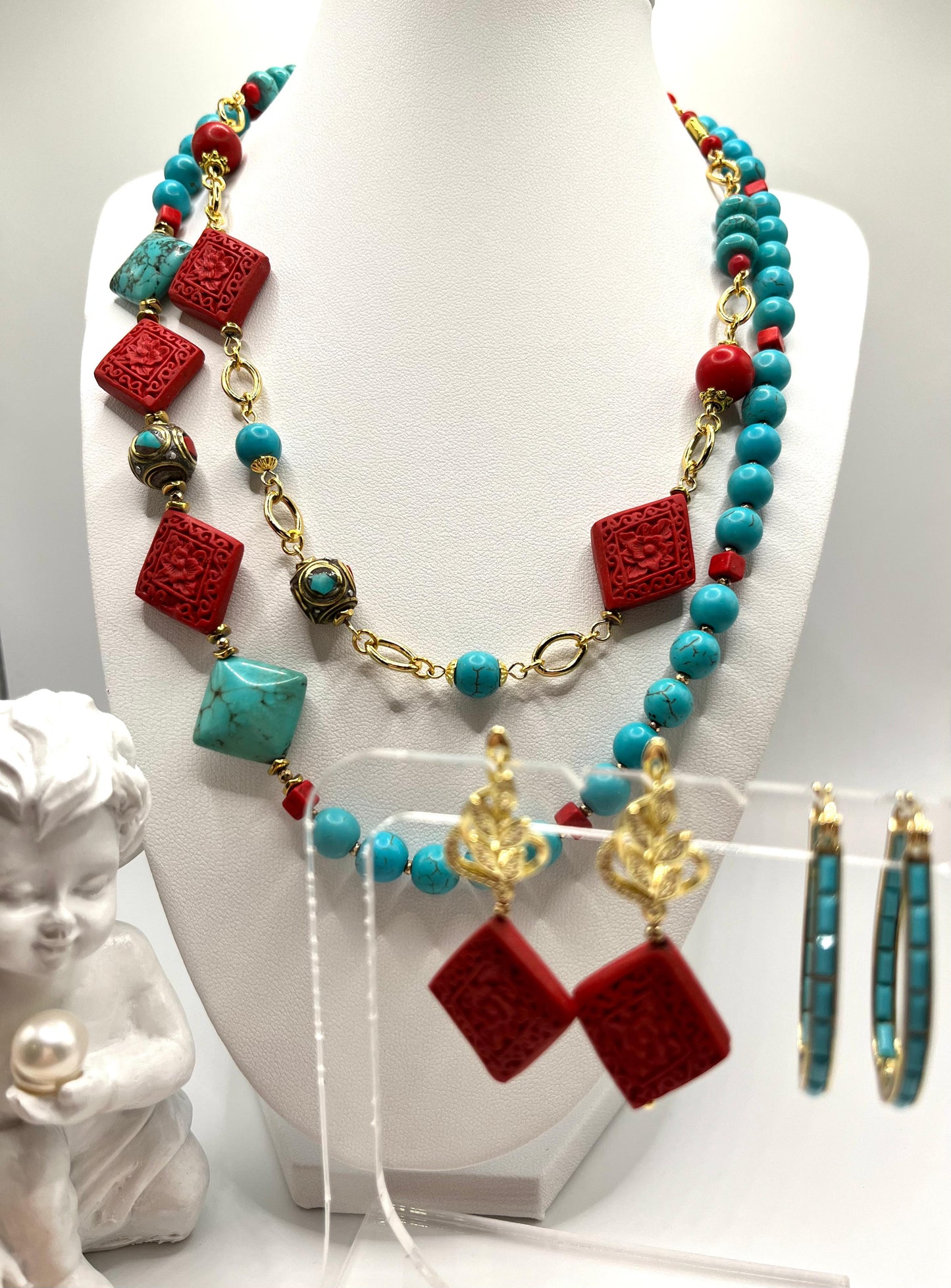 Schmuckset für den Sommer, Urlaub, Boho Style mit Howlith, 4-tlg.