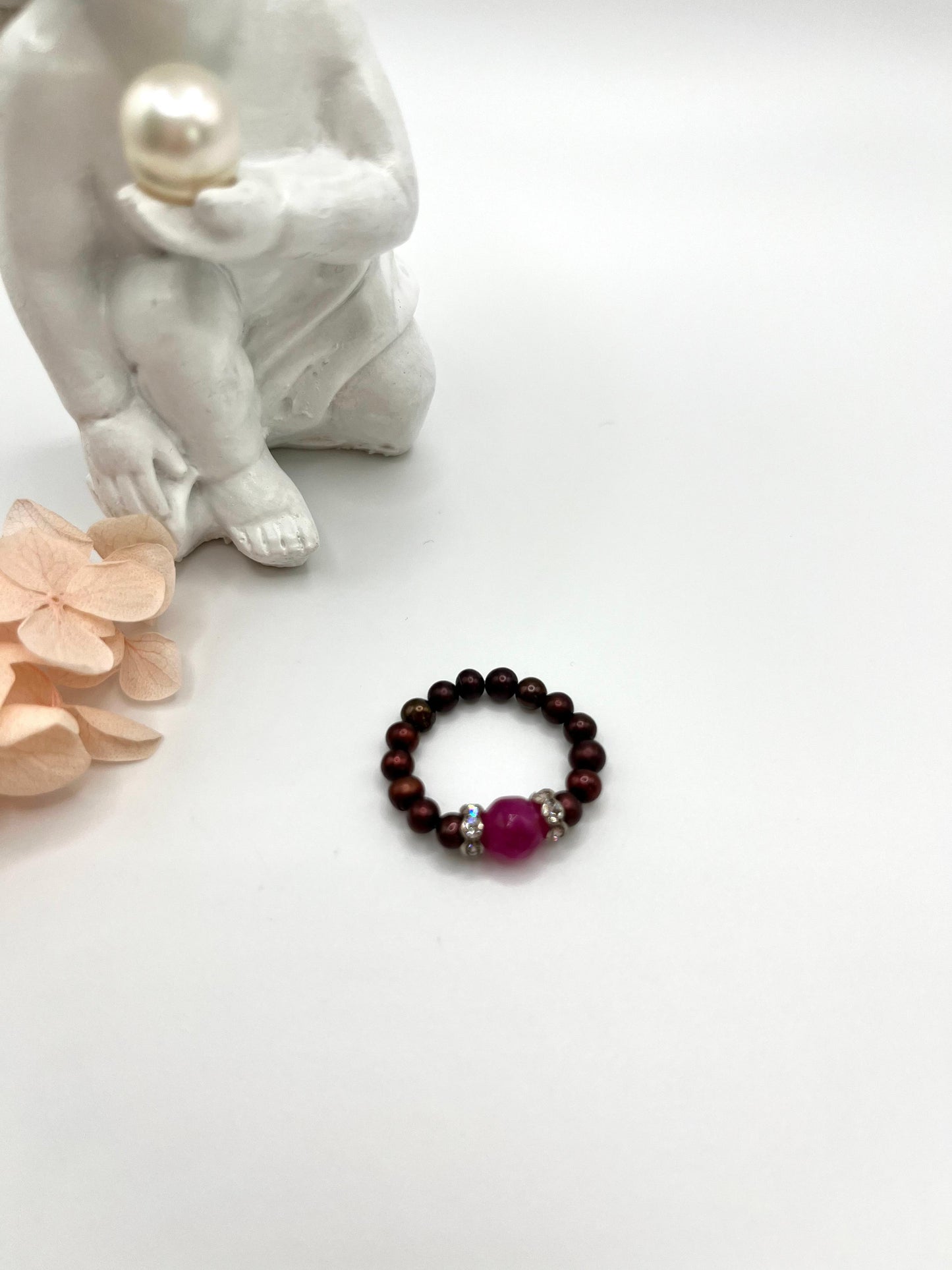 Perlenring mit rotem Turmalin