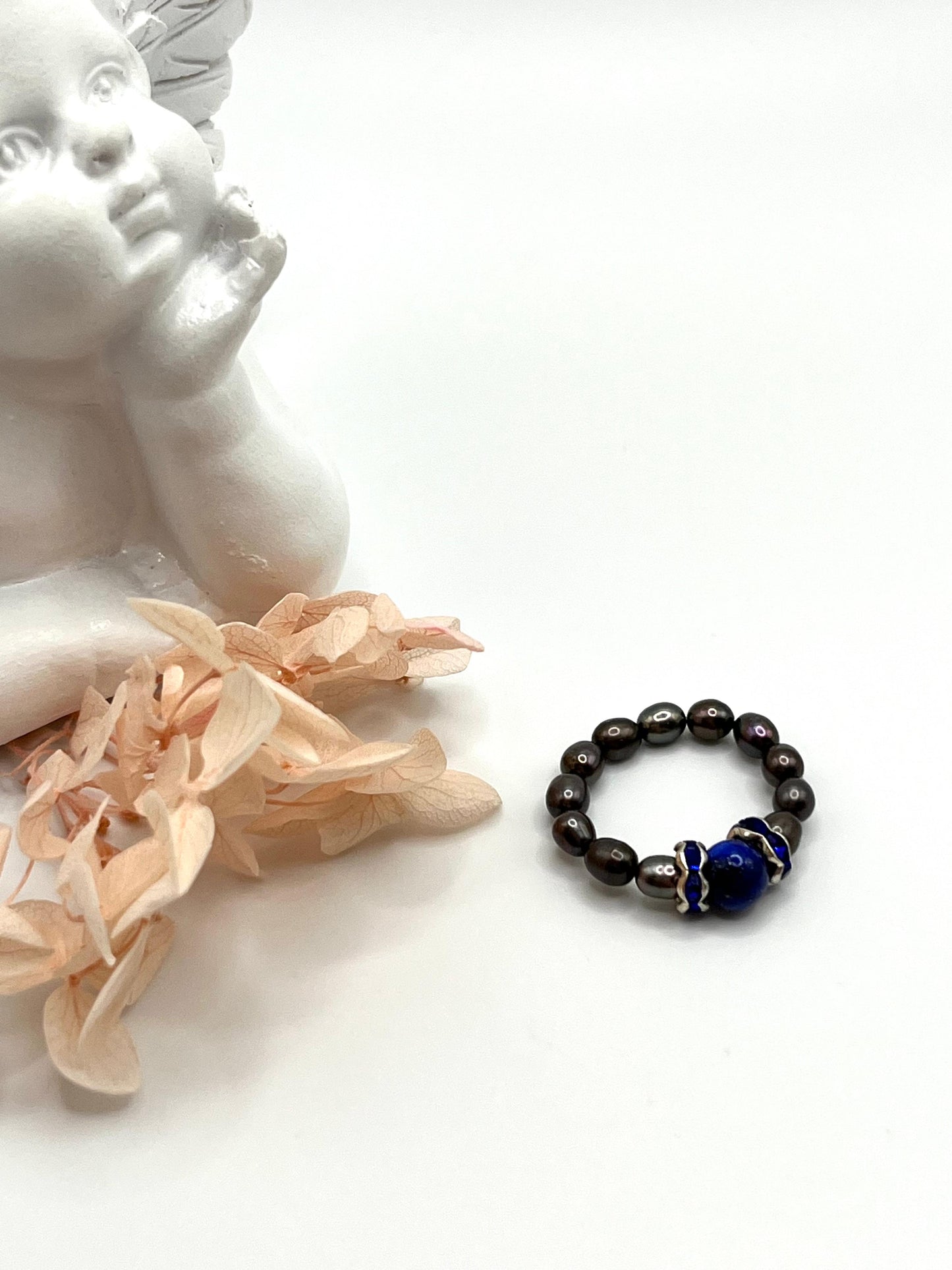 Perlenring mit Lapislazuli, echte Süßwasserperlen