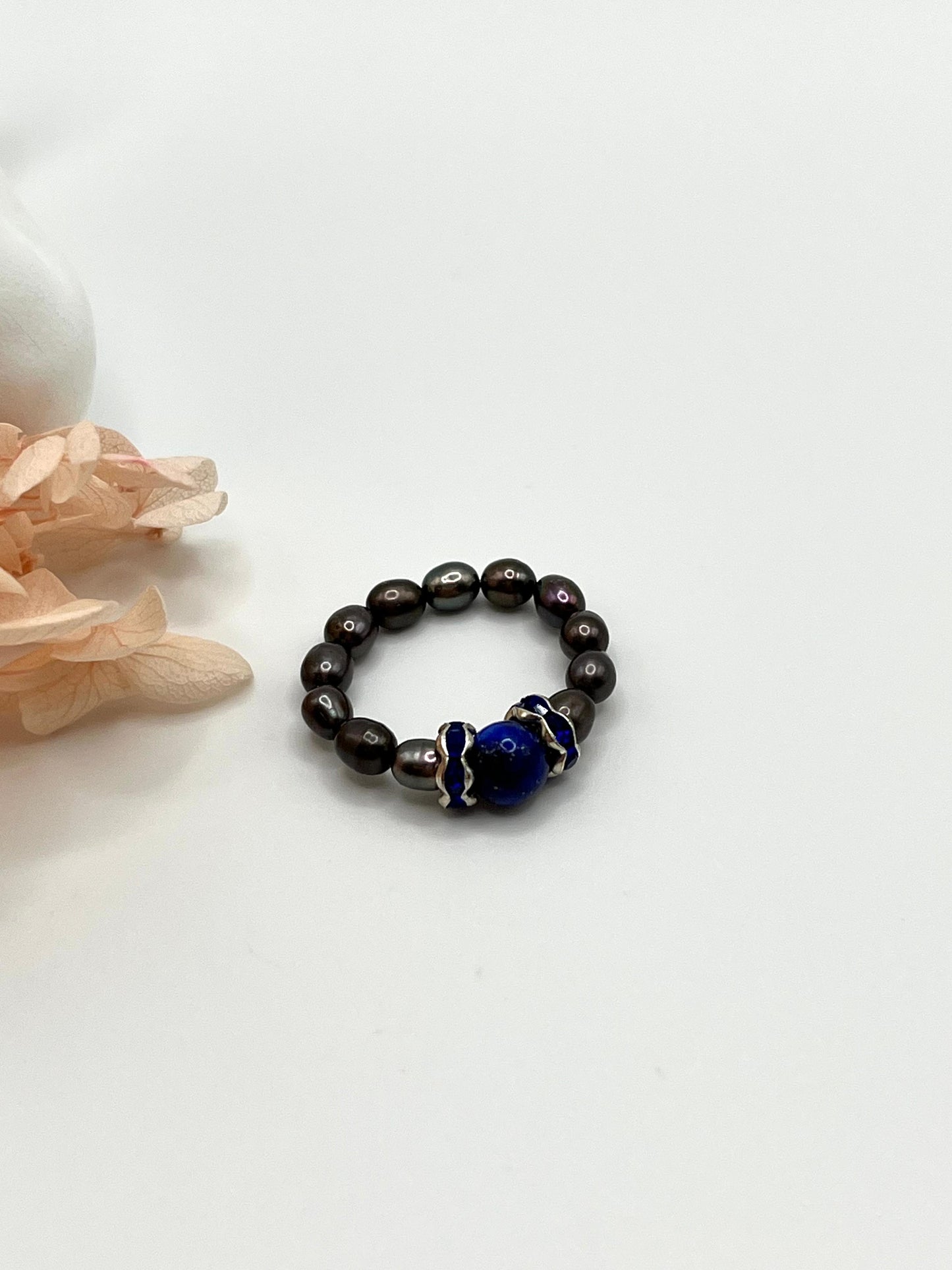 Perlenring mit Lapislazuli, echte Süßwasserperlen