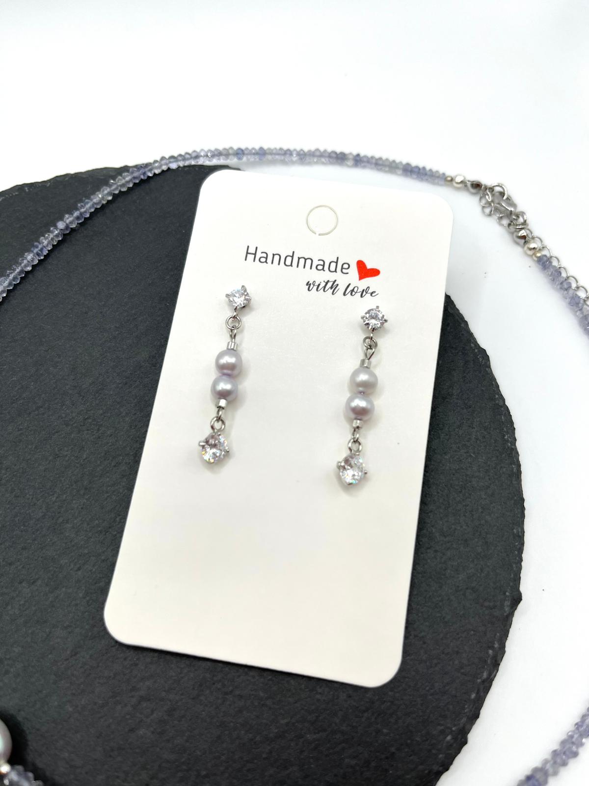 Iolit - Süßwasserperlen Schmuckset, Kette, Ohrringe