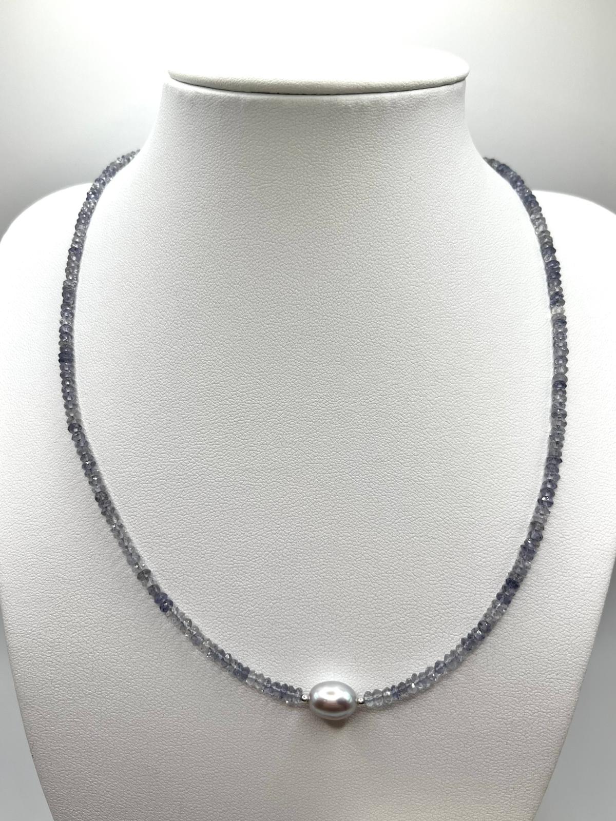 Iolit - Süßwasserperlen Schmuckset, Kette, Ohrringe