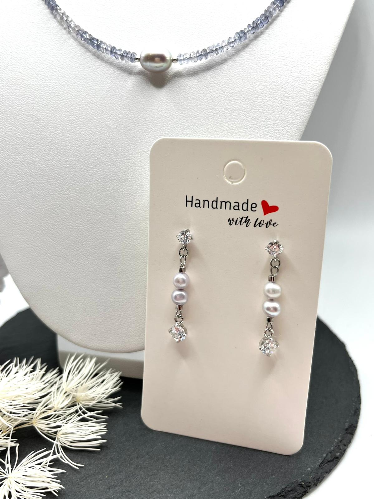 Iolit - Süßwasserperlen Schmuckset, Kette, Ohrringe