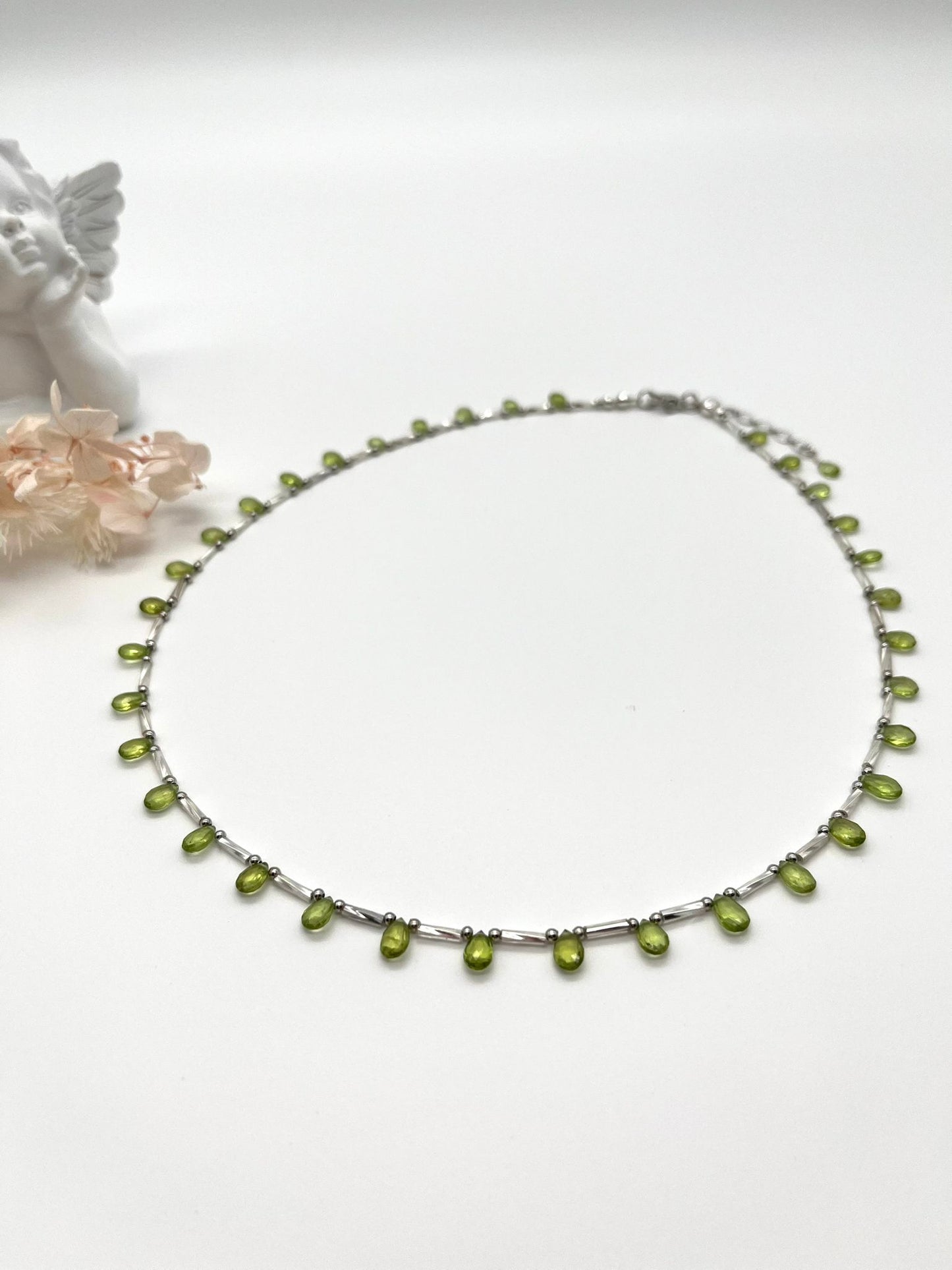 Edelstein-Collier mit Chrysolith (Peridot), Echt-Schmuck, Fein-Schmuck