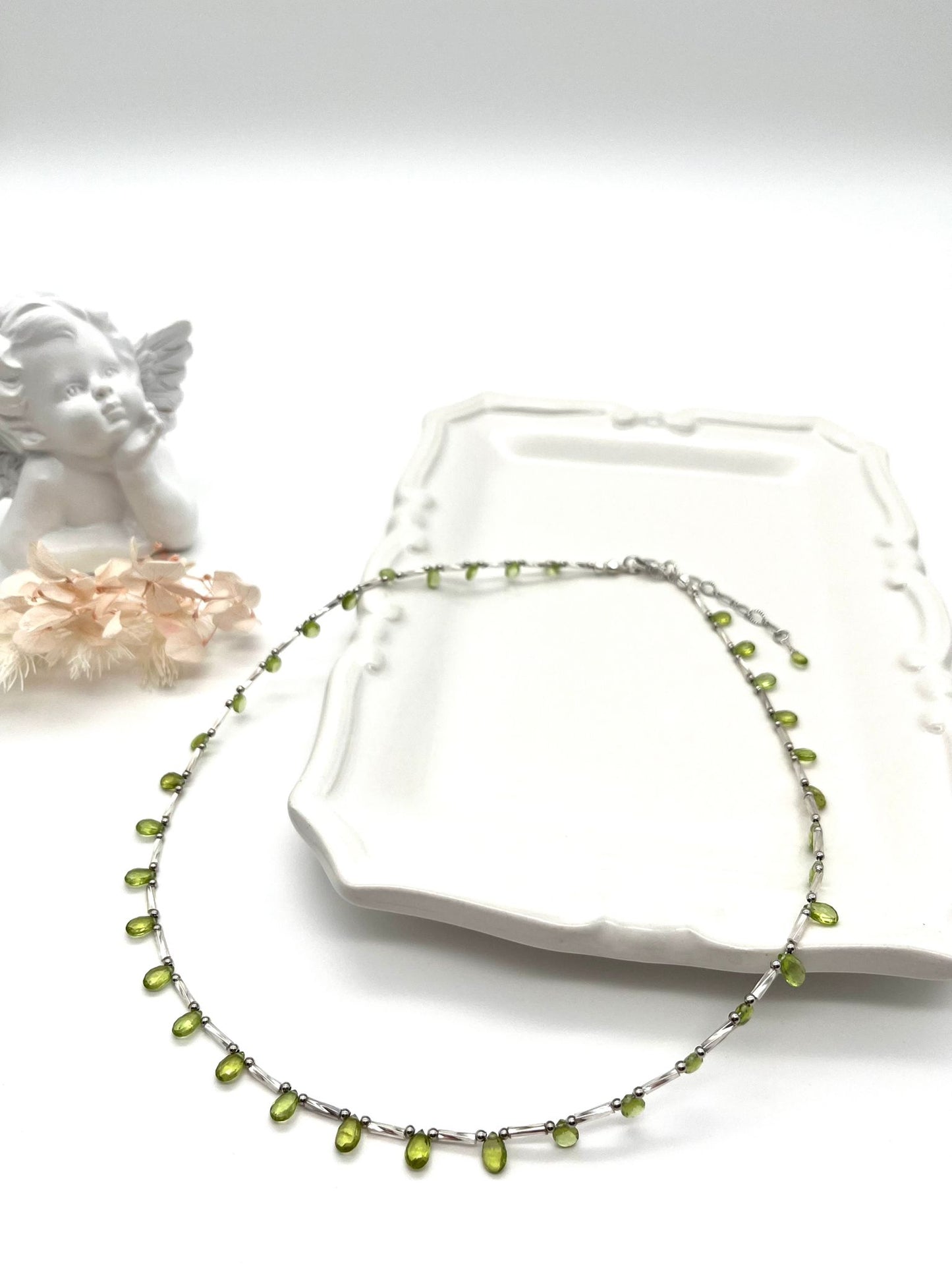 Edelstein-Collier mit Chrysolith (Peridot), Echt-Schmuck, Fein-Schmuck