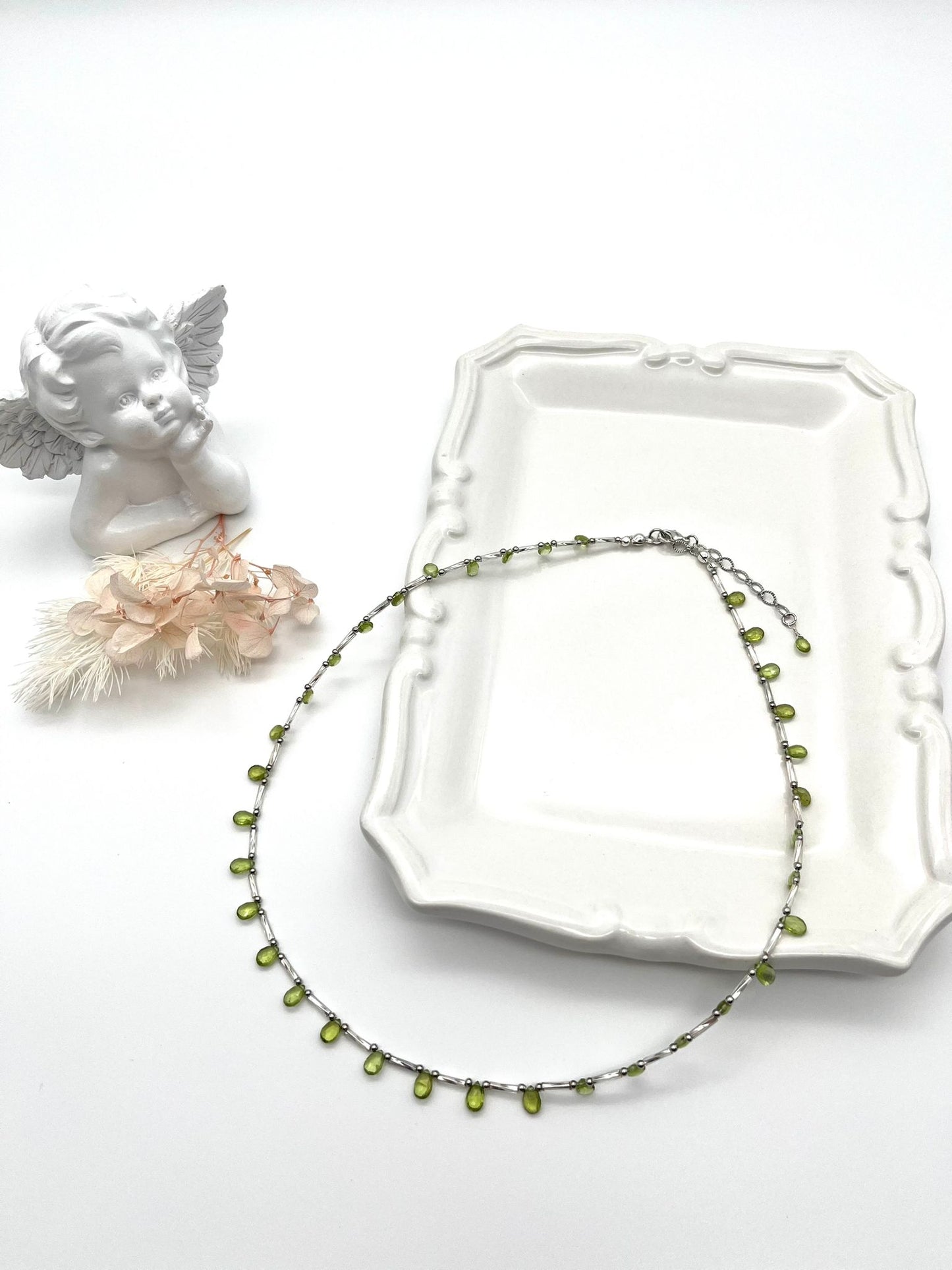 Edelstein-Collier mit Chrysolith (Peridot), Echt-Schmuck, Fein-Schmuck