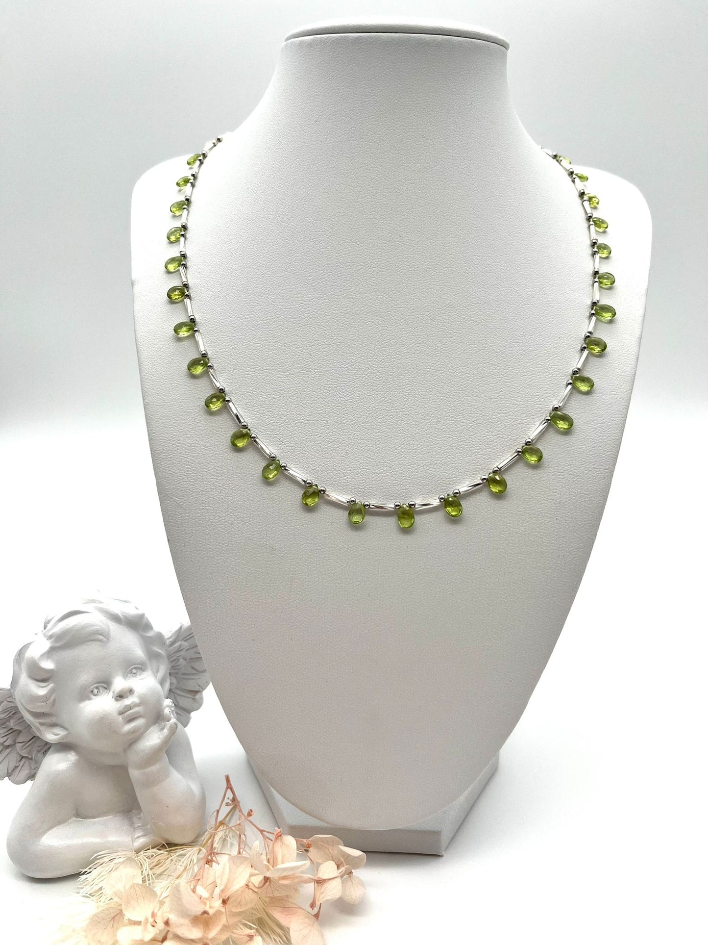 Edelstein-Collier mit Chrysolith (Peridot), Echt-Schmuck, Fein-Schmuck