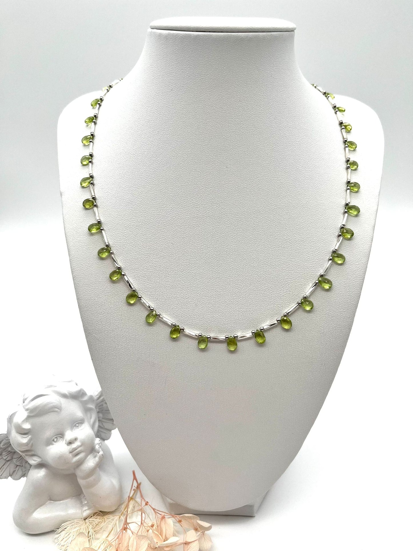 Edelstein-Collier mit Chrysolith (Peridot), Echt-Schmuck, Fein-Schmuck