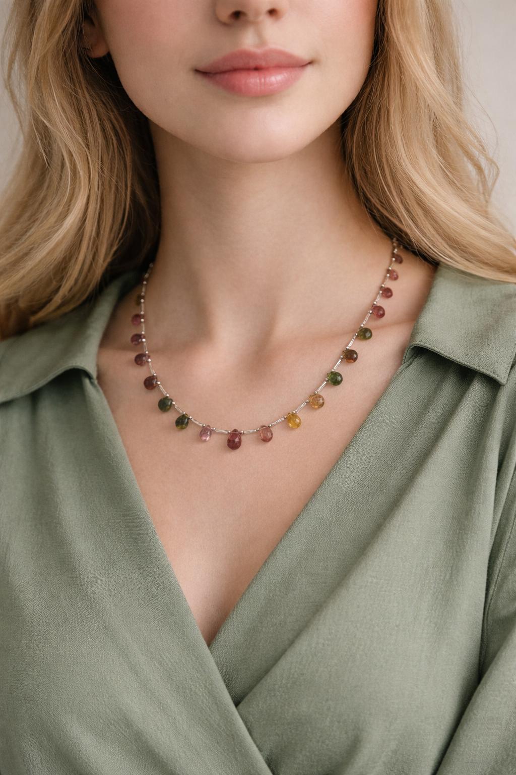 Edelstein-Collier mit Turmalin, Echt-Schmuck, Fein-Schmuck