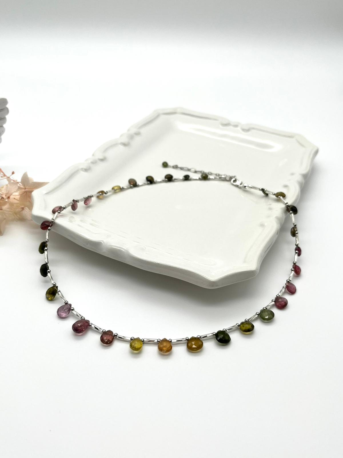 Edelstein-Collier mit Turmalin, Echt-Schmuck, Fein-Schmuck