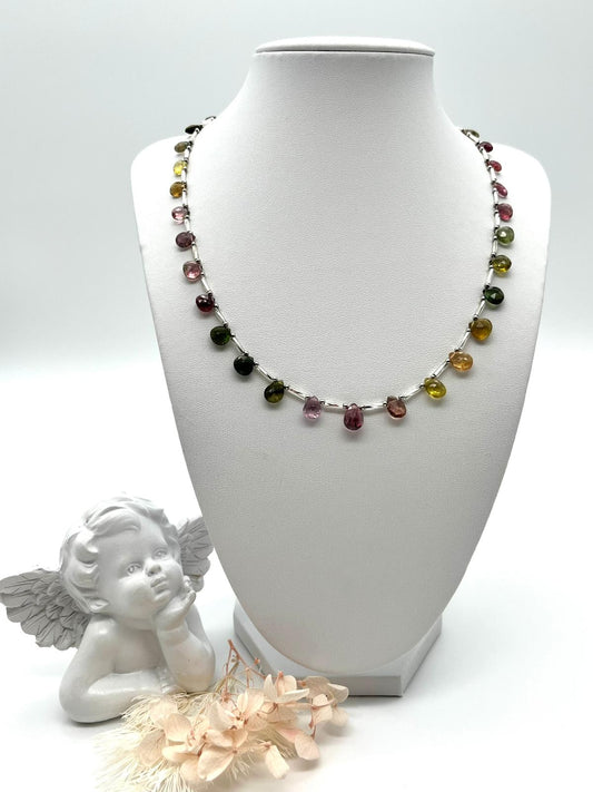 Edelstein-Collier mit Turmalin, Echt-Schmuck, Fein-Schmuck
