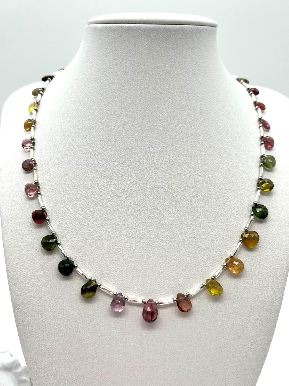 Edelstein-Collier mit Turmalin, Echt-Schmuck, Fein-Schmuck