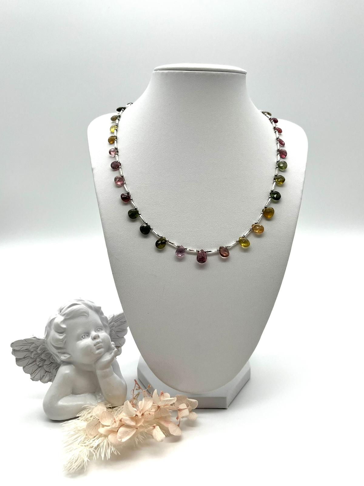 Edelstein-Collier mit Turmalin, Echt-Schmuck, Fein-Schmuck