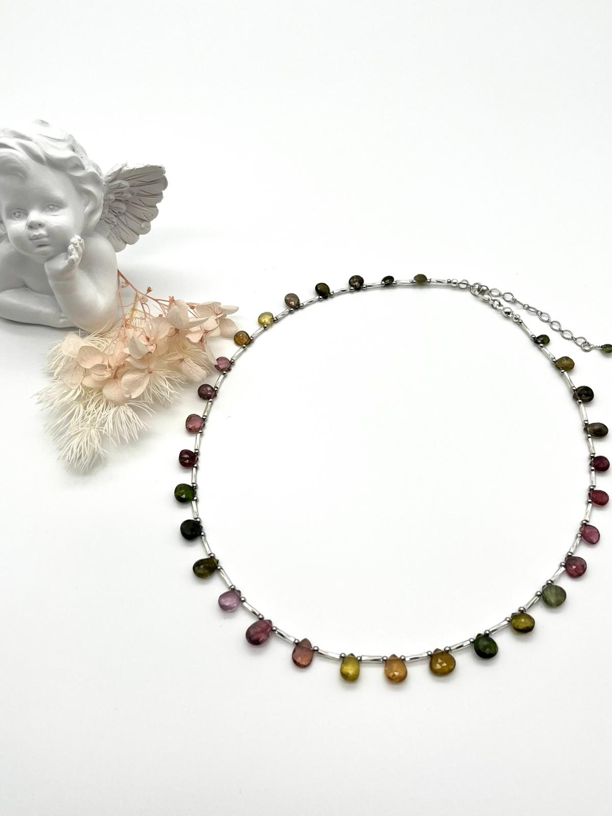 Edelstein-Collier mit Turmalin, Echt-Schmuck, Fein-Schmuck