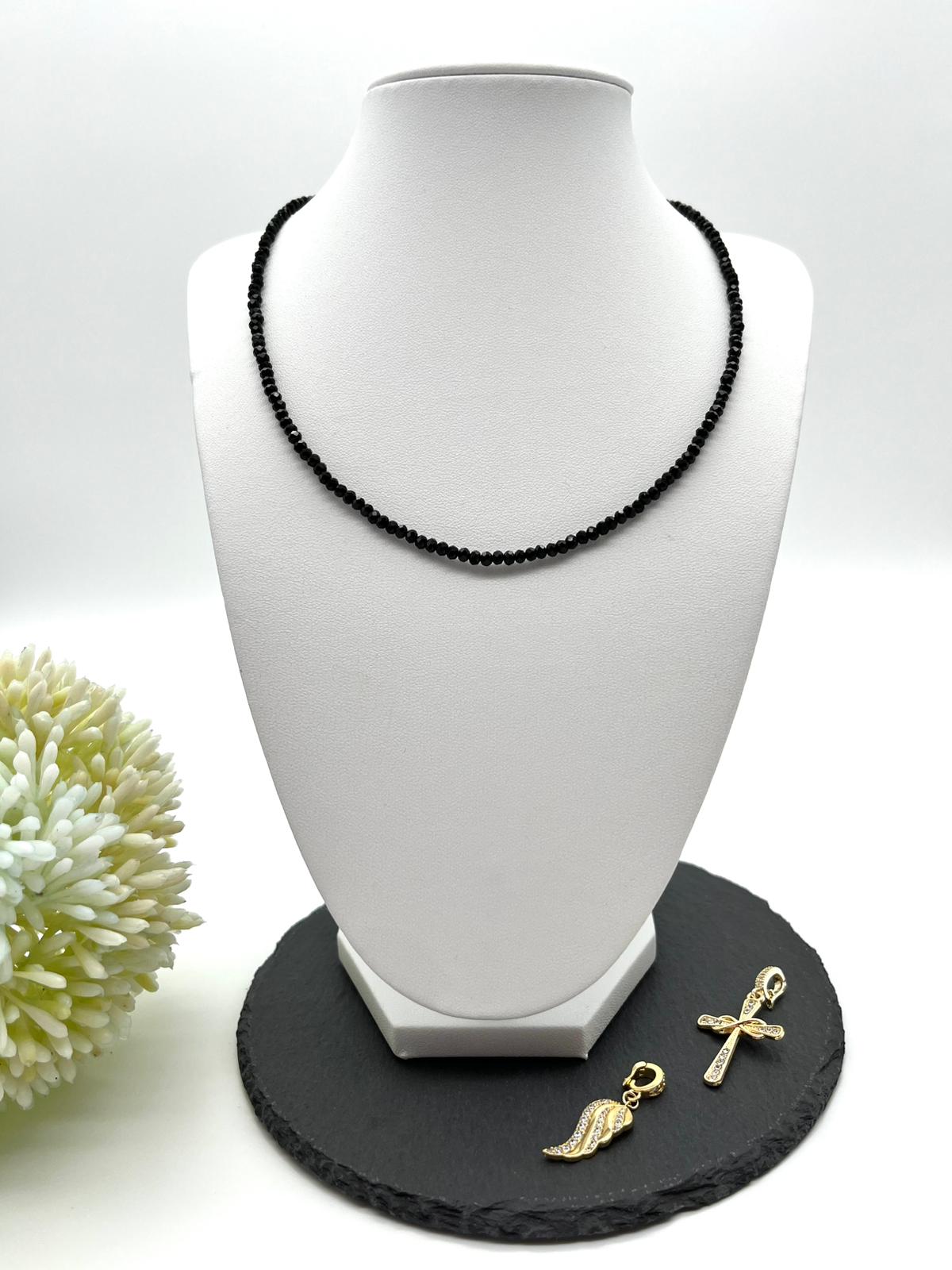 Edelsteinkette aus  Turmalin Schörl mit zwei Anhänger in gold