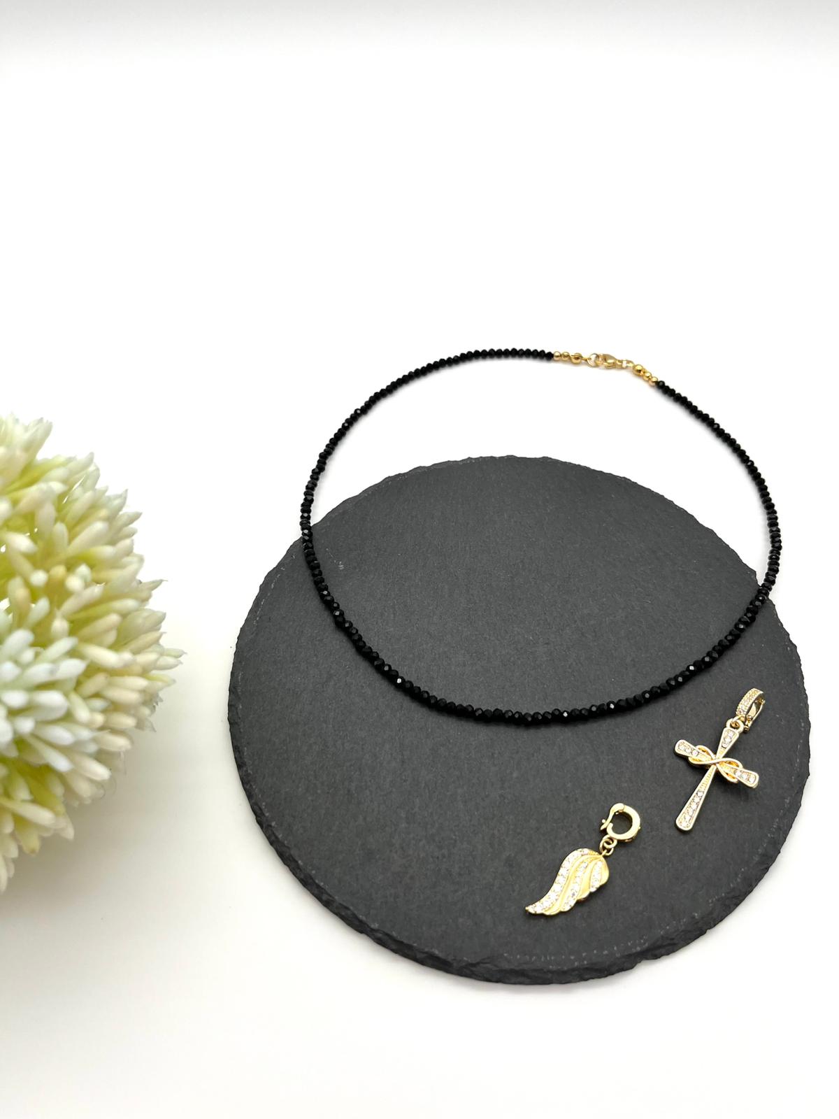 Edelsteinkette aus  Turmalin Schörl mit zwei Anhänger in gold