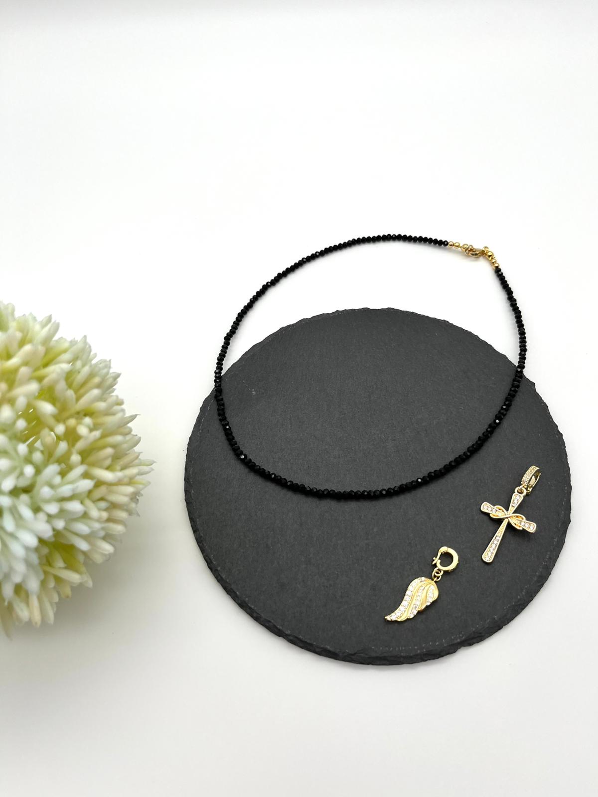 Edelsteinkette aus  Turmalin Schörl mit zwei Anhänger in gold