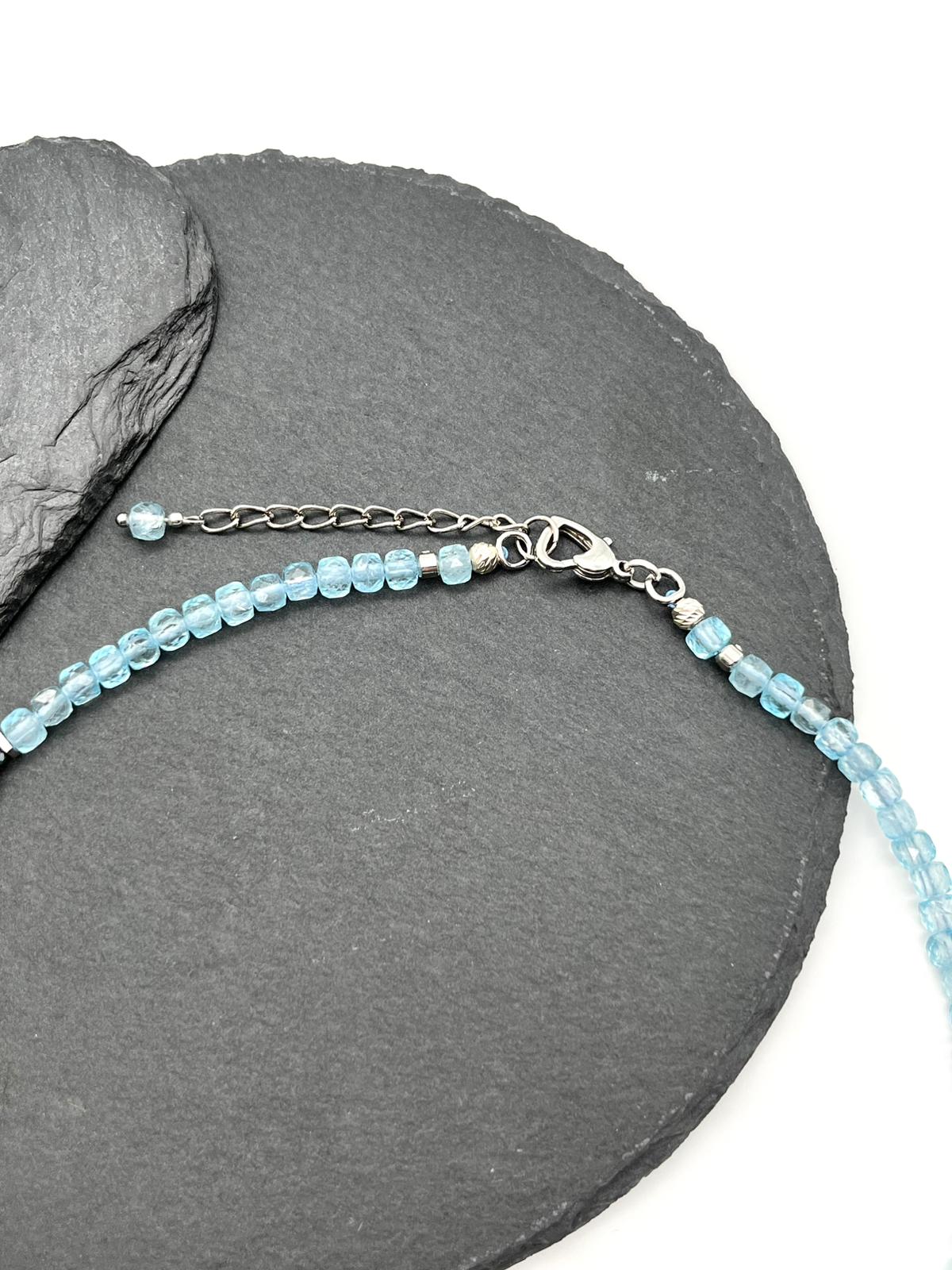 Edelsteinkette, Blauer Topas, Süßwasserperlen, Hämatit